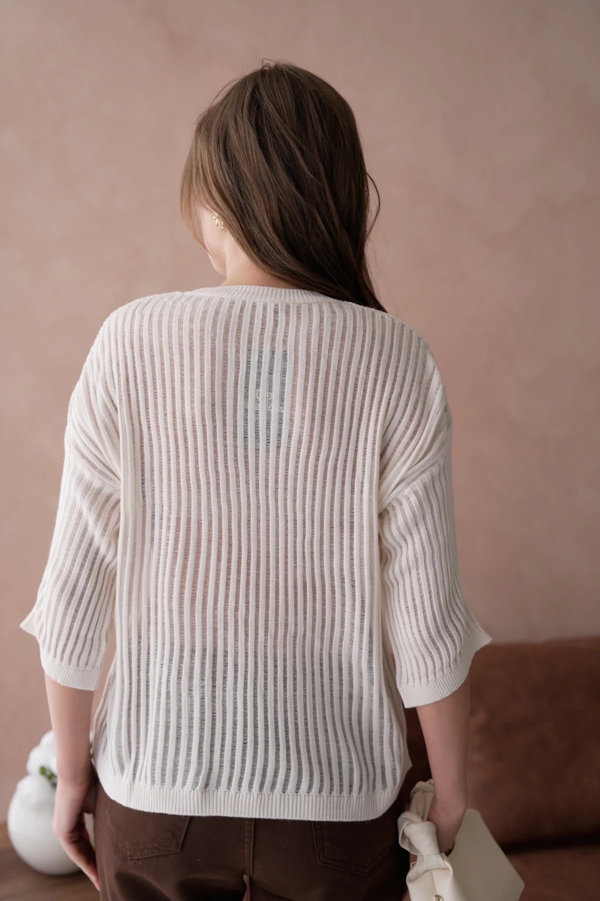 Bisiklet Yaka Aplikeli Ajurlu Salaş Triko Bluz