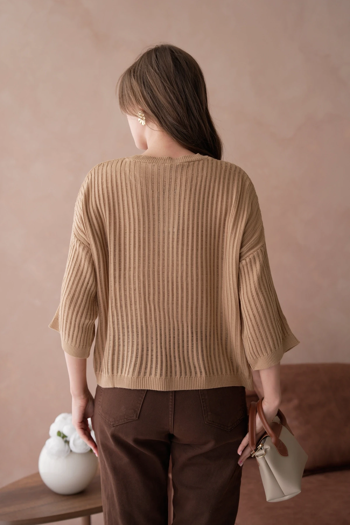 Bisiklet Yaka Aplikeli Ajurlu Salaş Triko Bluz