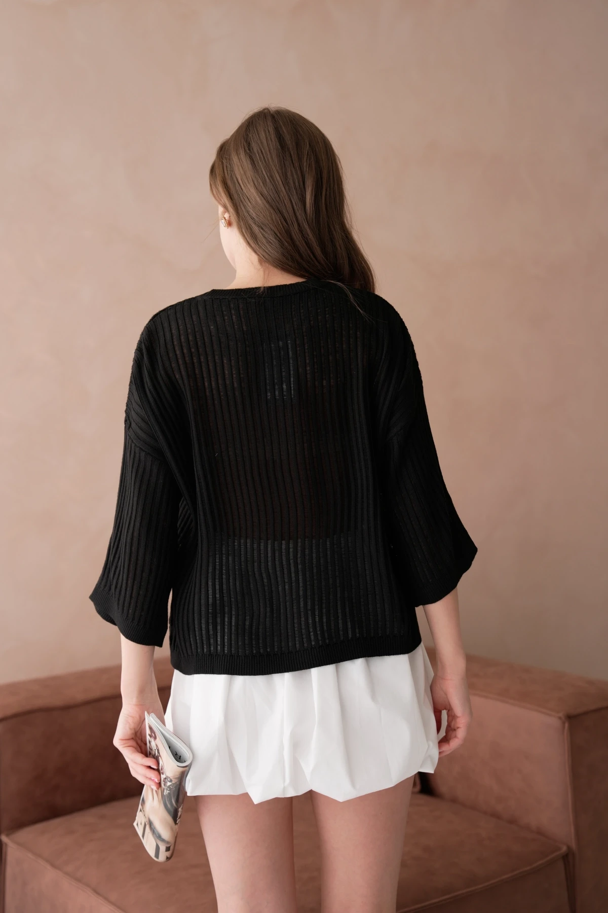 Bisiklet Yaka Aplikeli Ajurlu Salaş Triko Bluz