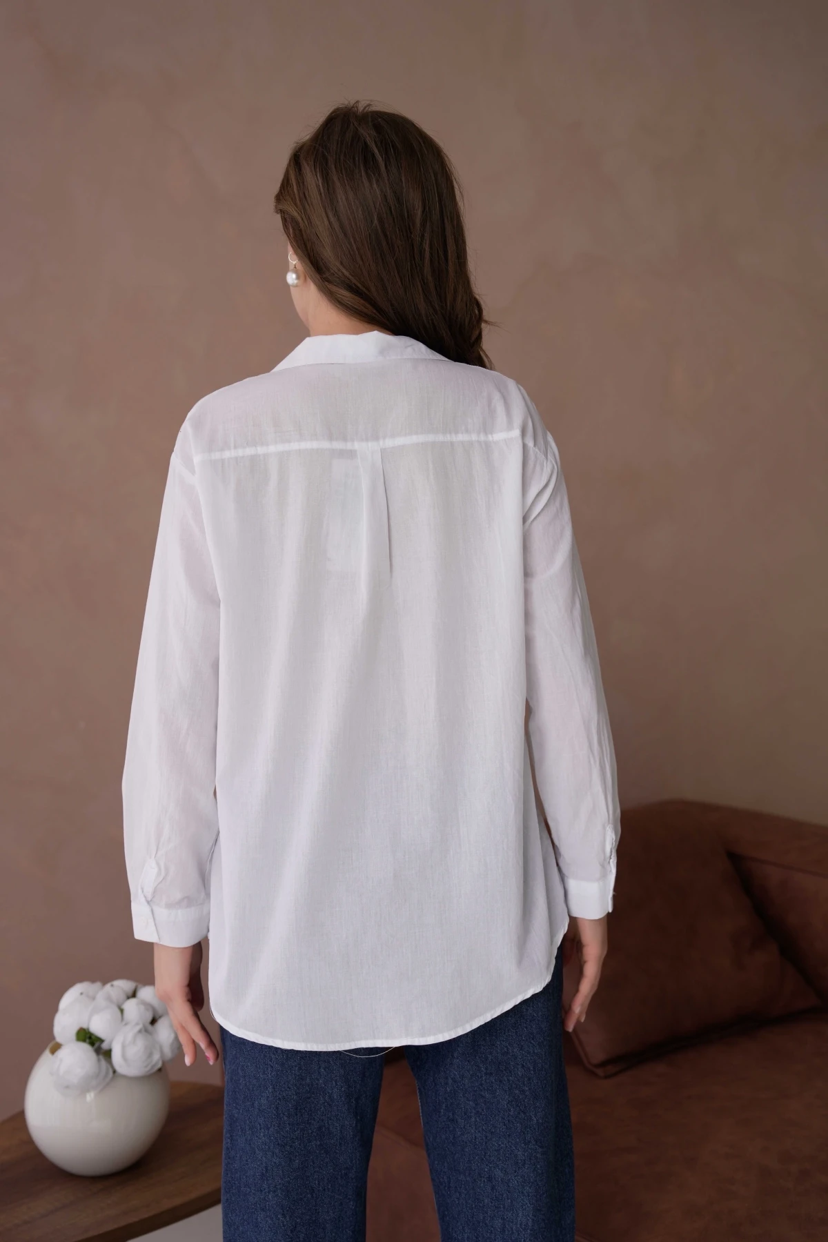 Gömlek Yaka Taş İşlemeli Nakış Detay Dokuma Gömlek