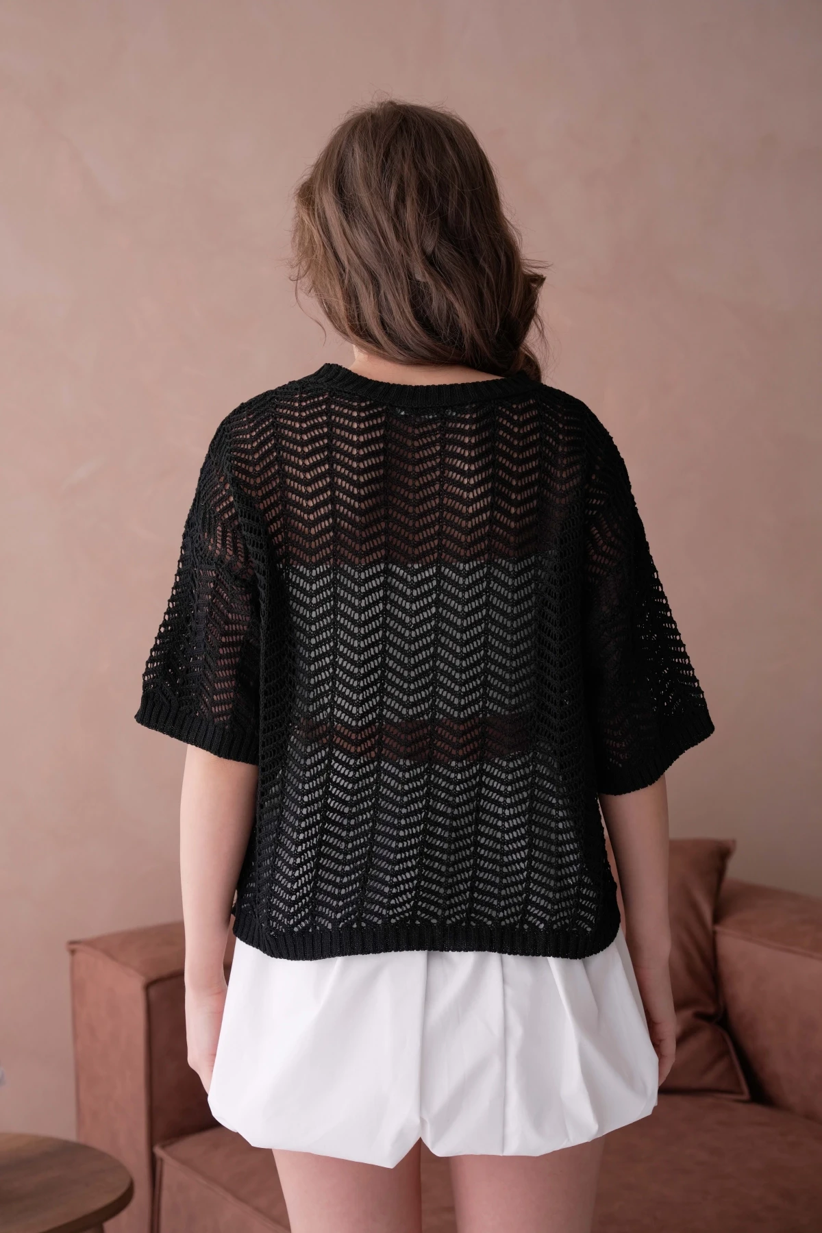 Bisiklet Yaka Aplikeli Ajurlu Salaş Triko Bluz