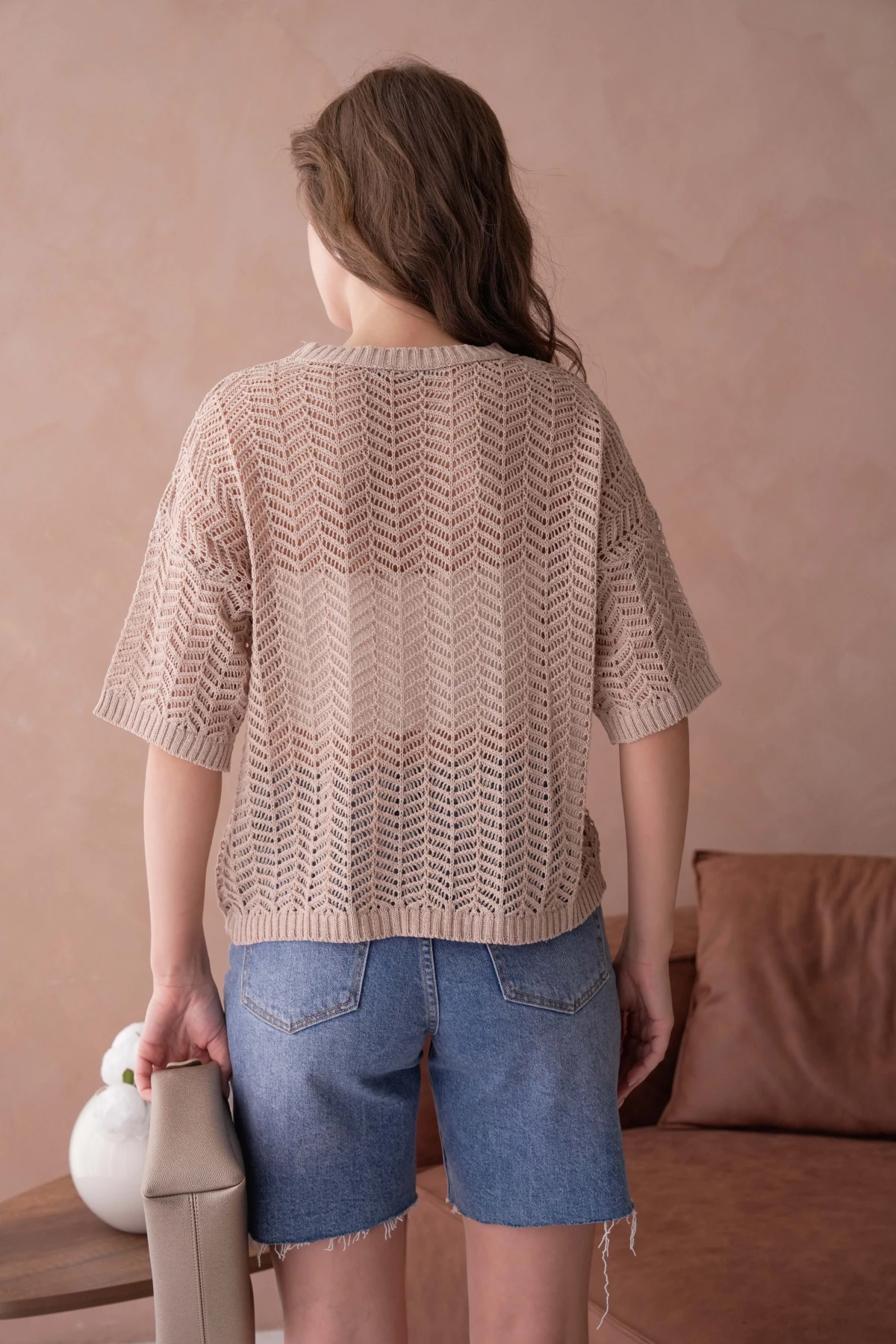 Bisiklet Yaka Aplikeli Ajurlu Salaş Triko Bluz