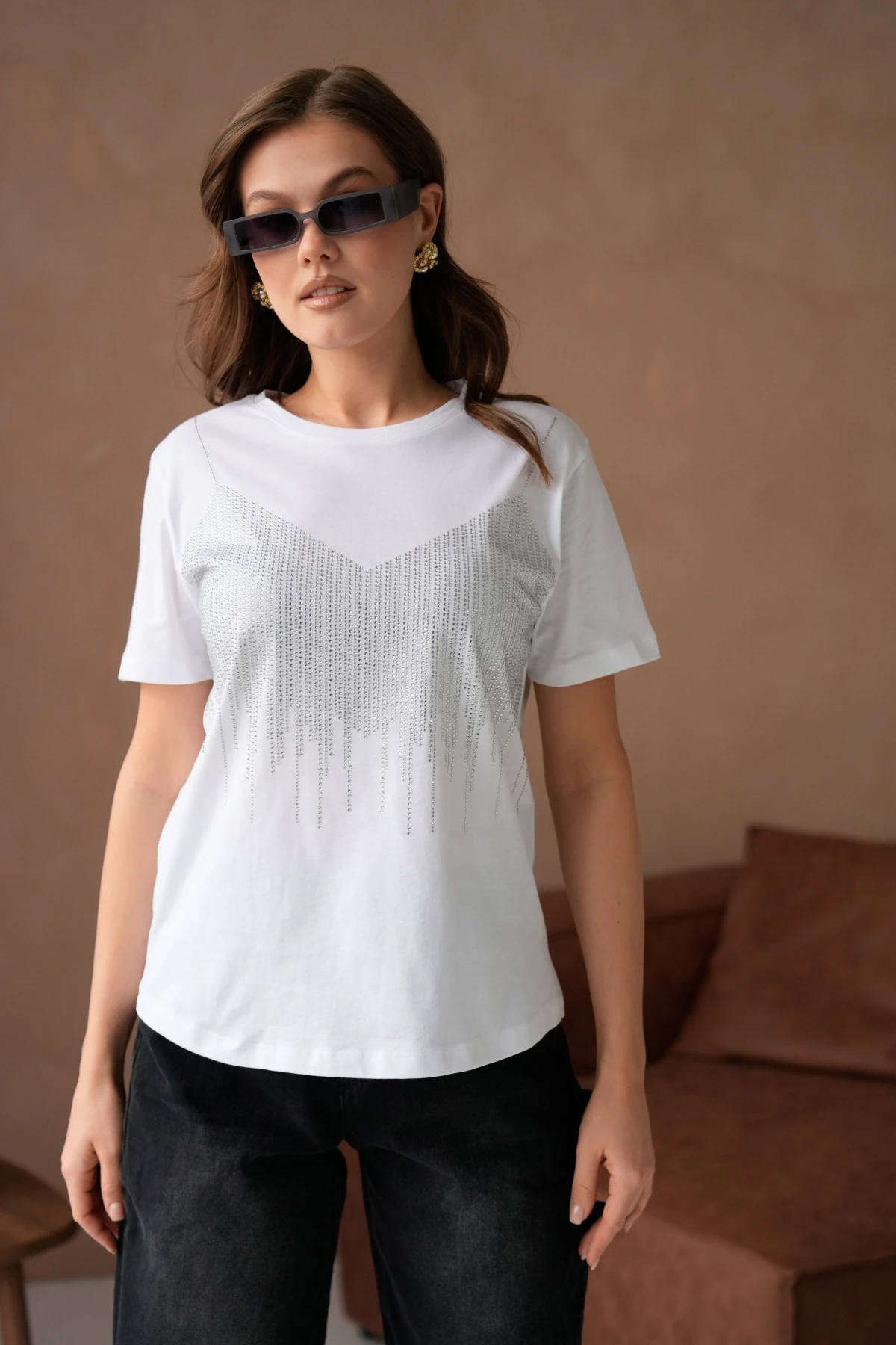 Taş İşlemeli Basic T-Shirt