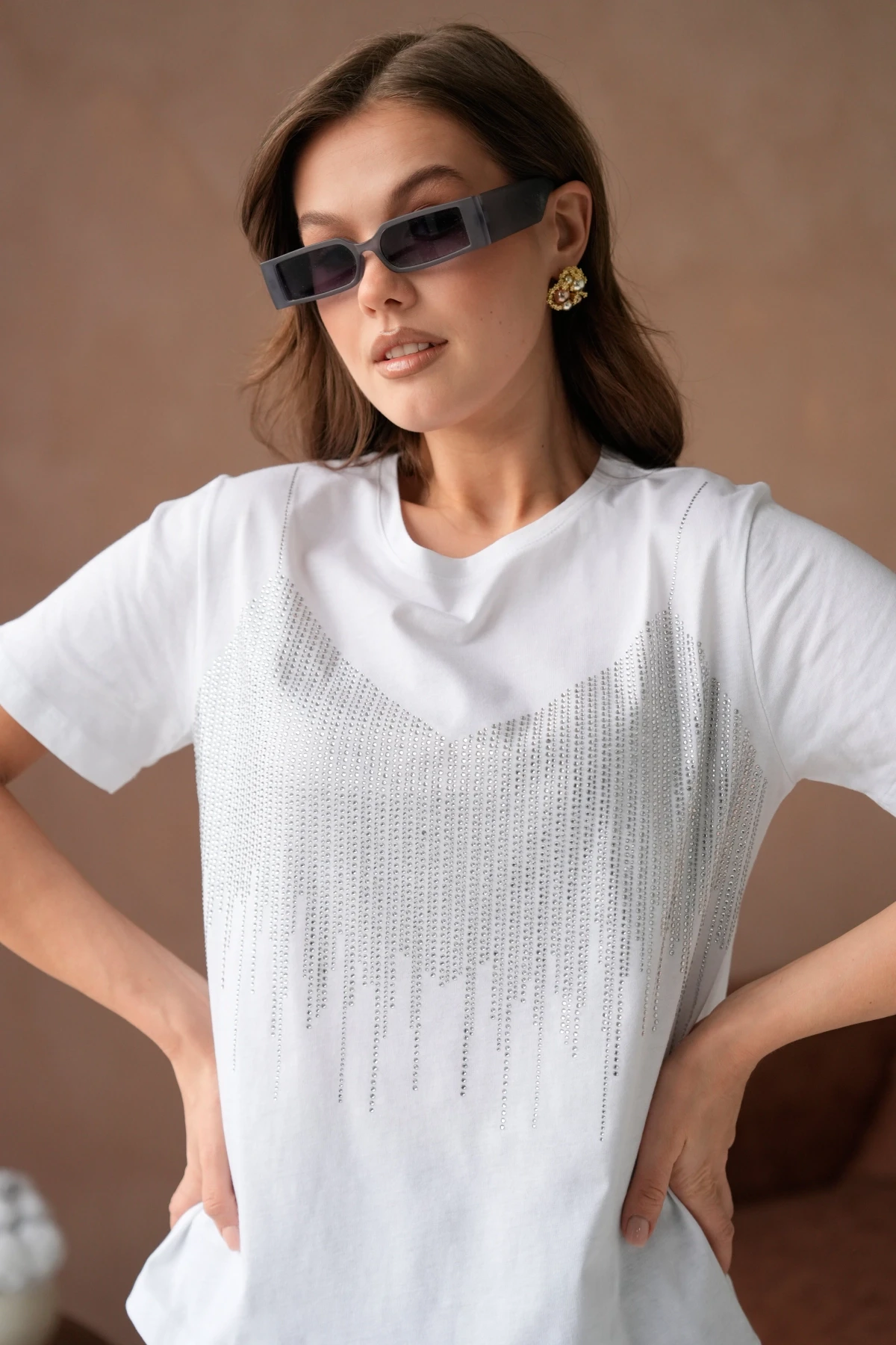 Taş İşlemeli Basic T-Shirt