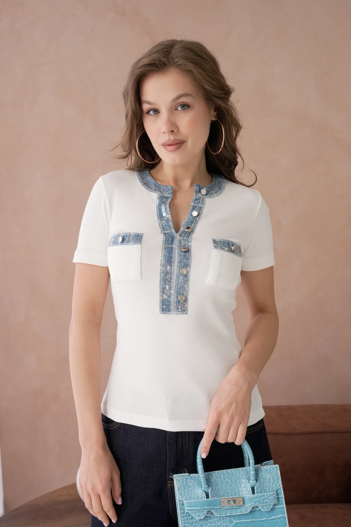 Kot Kumaşlı Basic T-Shirt