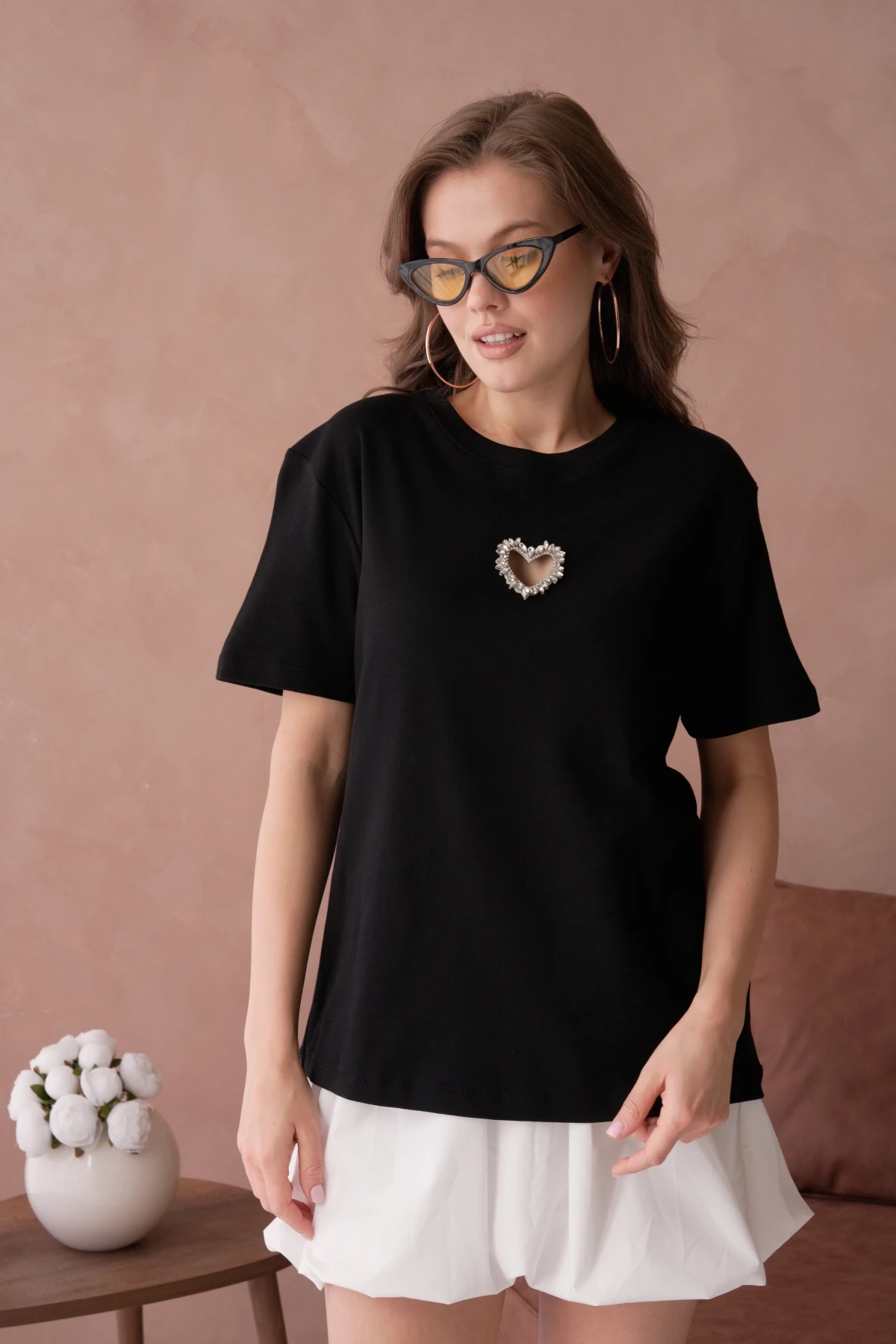 Taş İşleme Basic T-Shirt