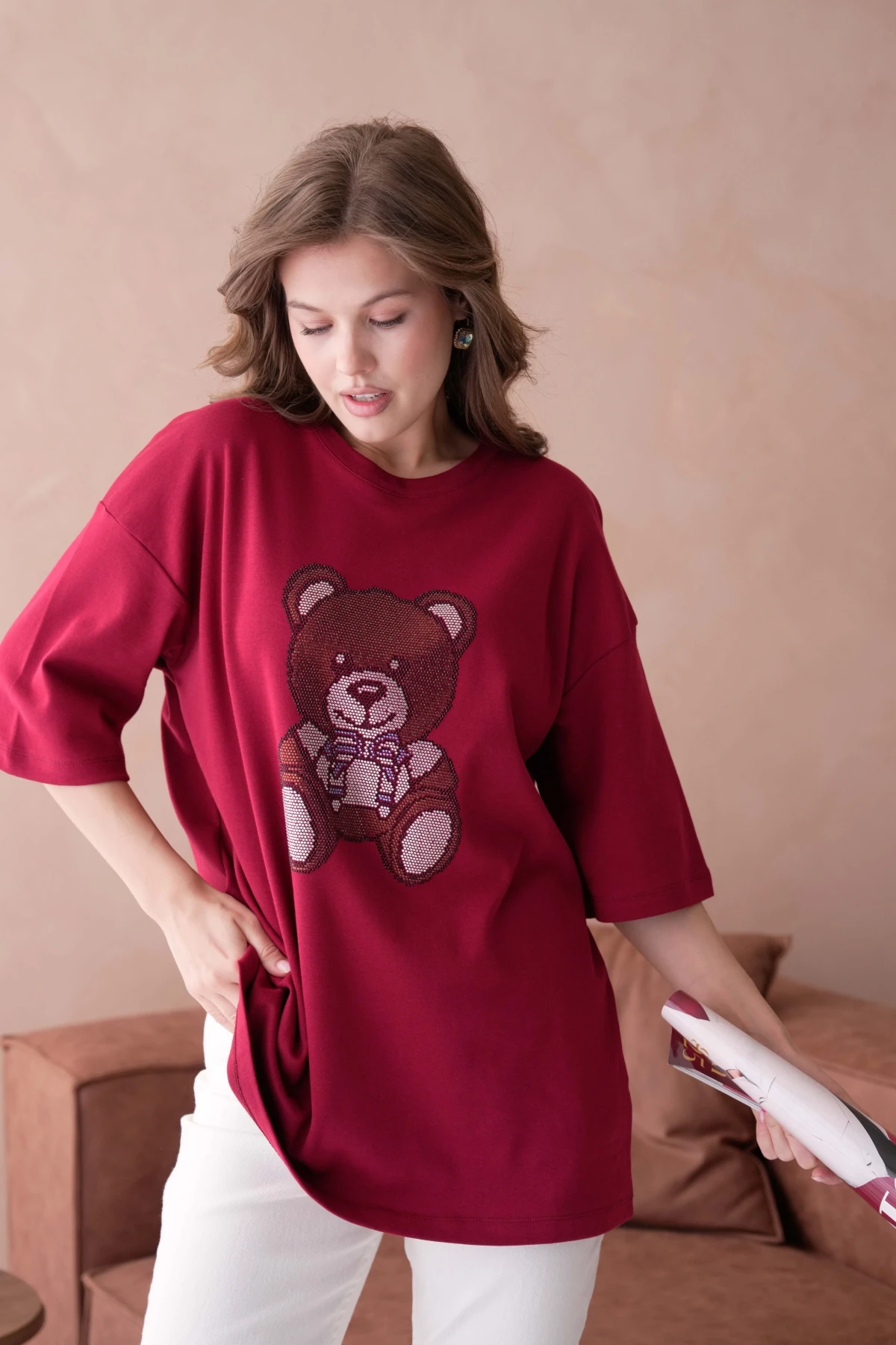 Taş İşlemeli Basic T-Shirt