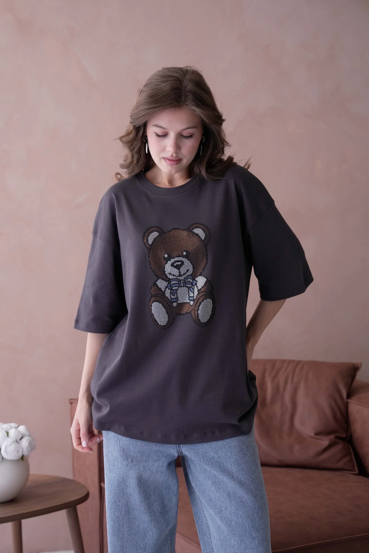 Taş İşlemeli Basic T-Shirt