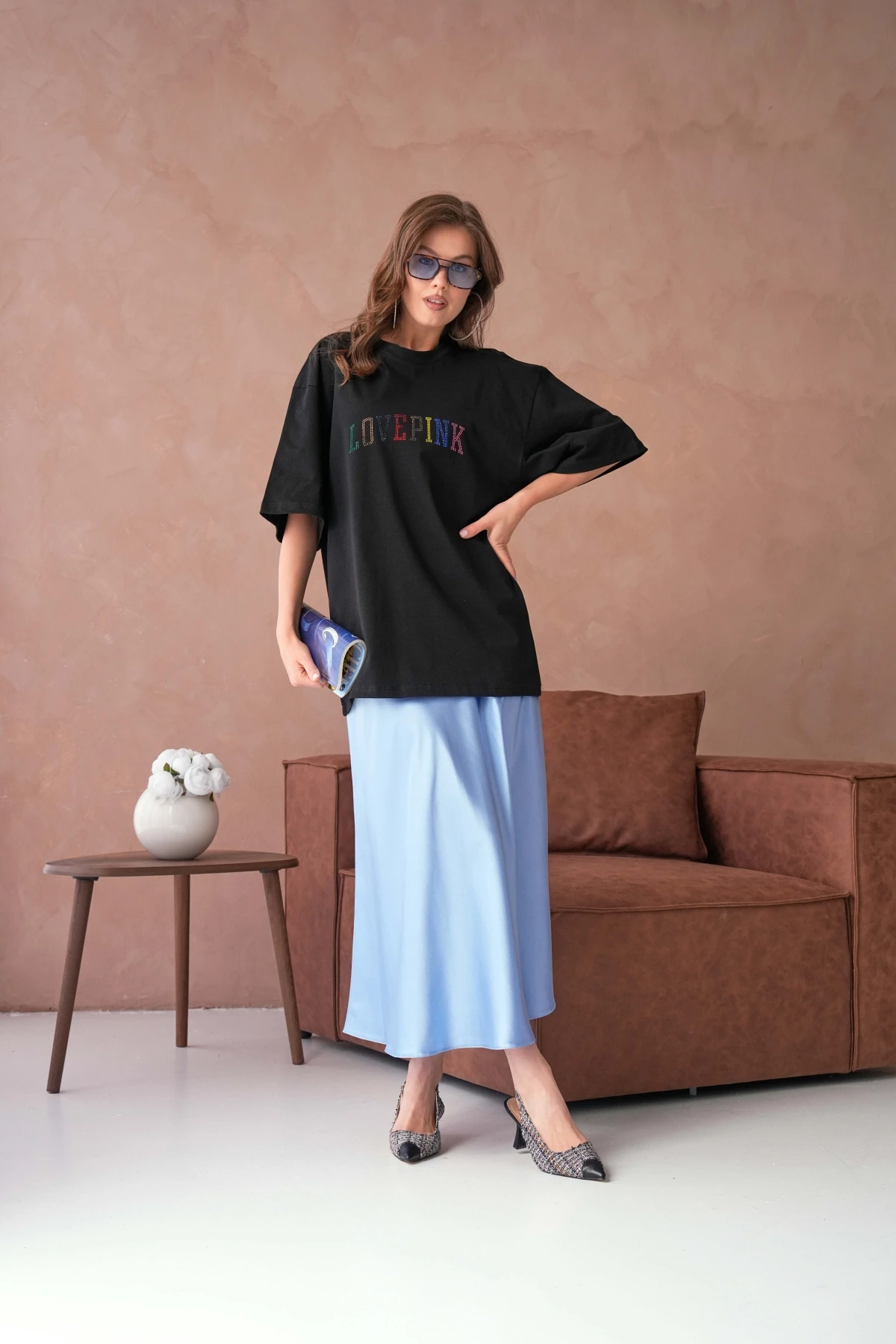 Taş İşlemeli Salaş Basic T-Shirt