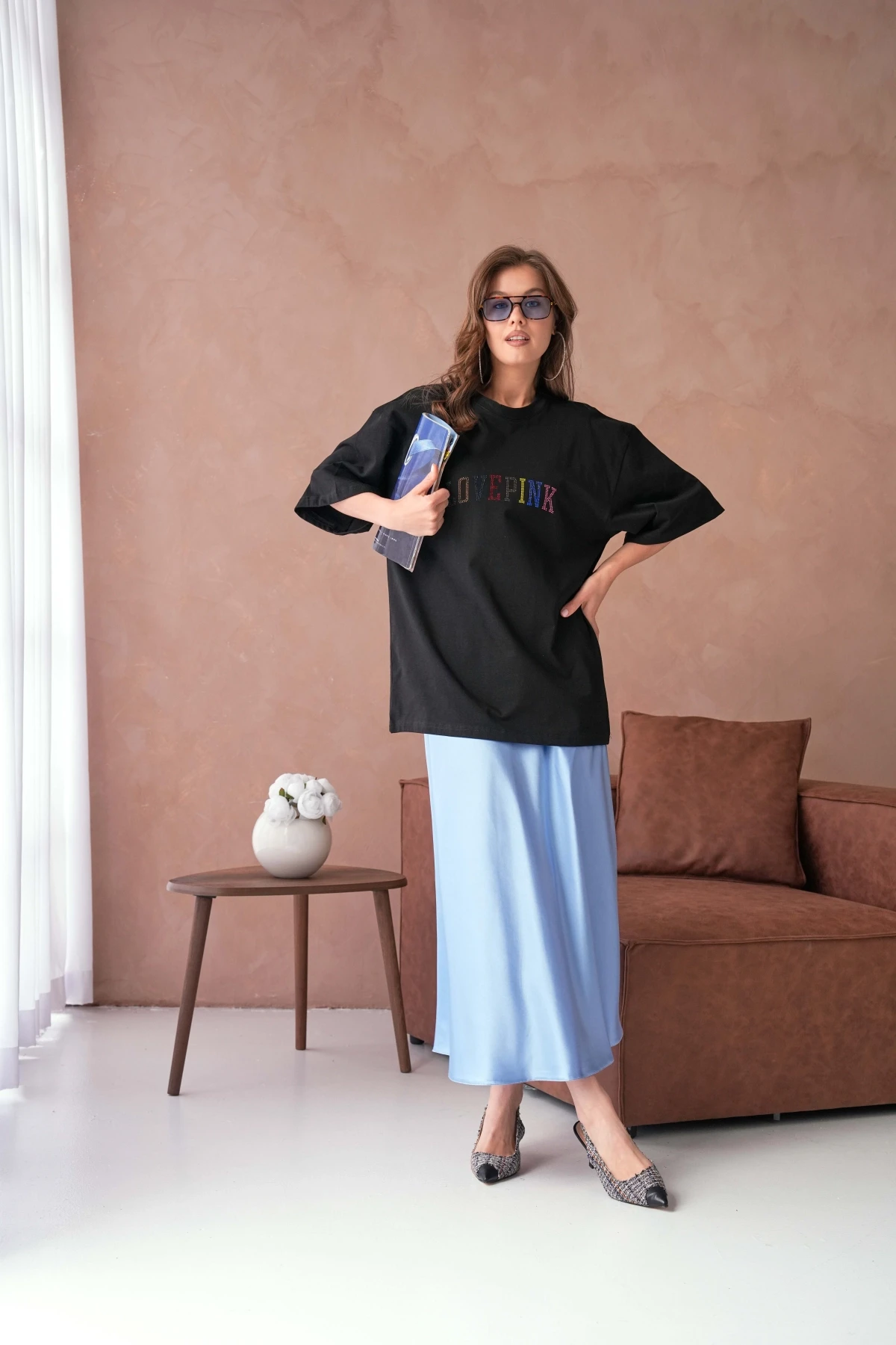 Taş İşlemeli Salaş Basic T-Shirt