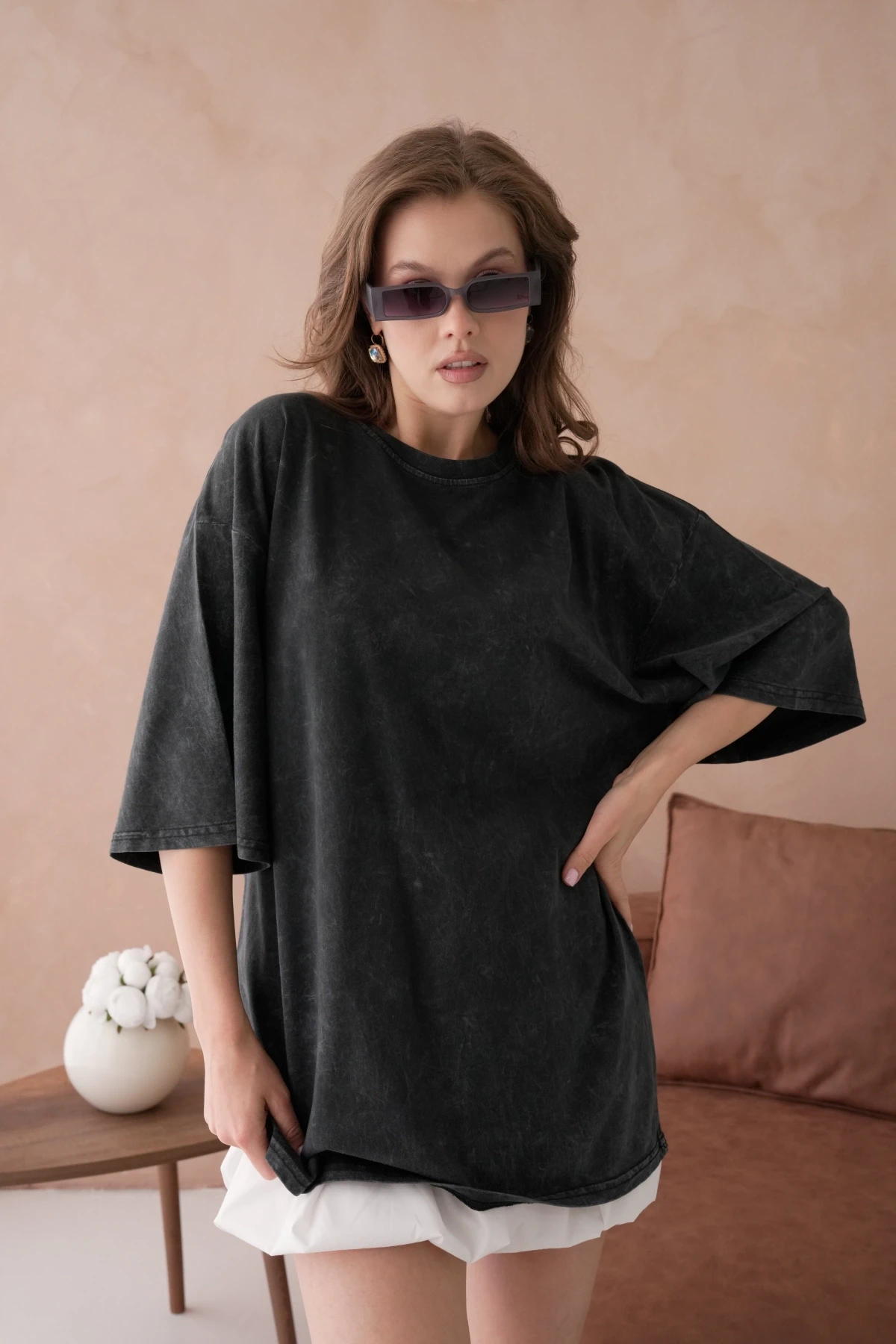 Taş İşlemeli Salaş Basic T-Shirt