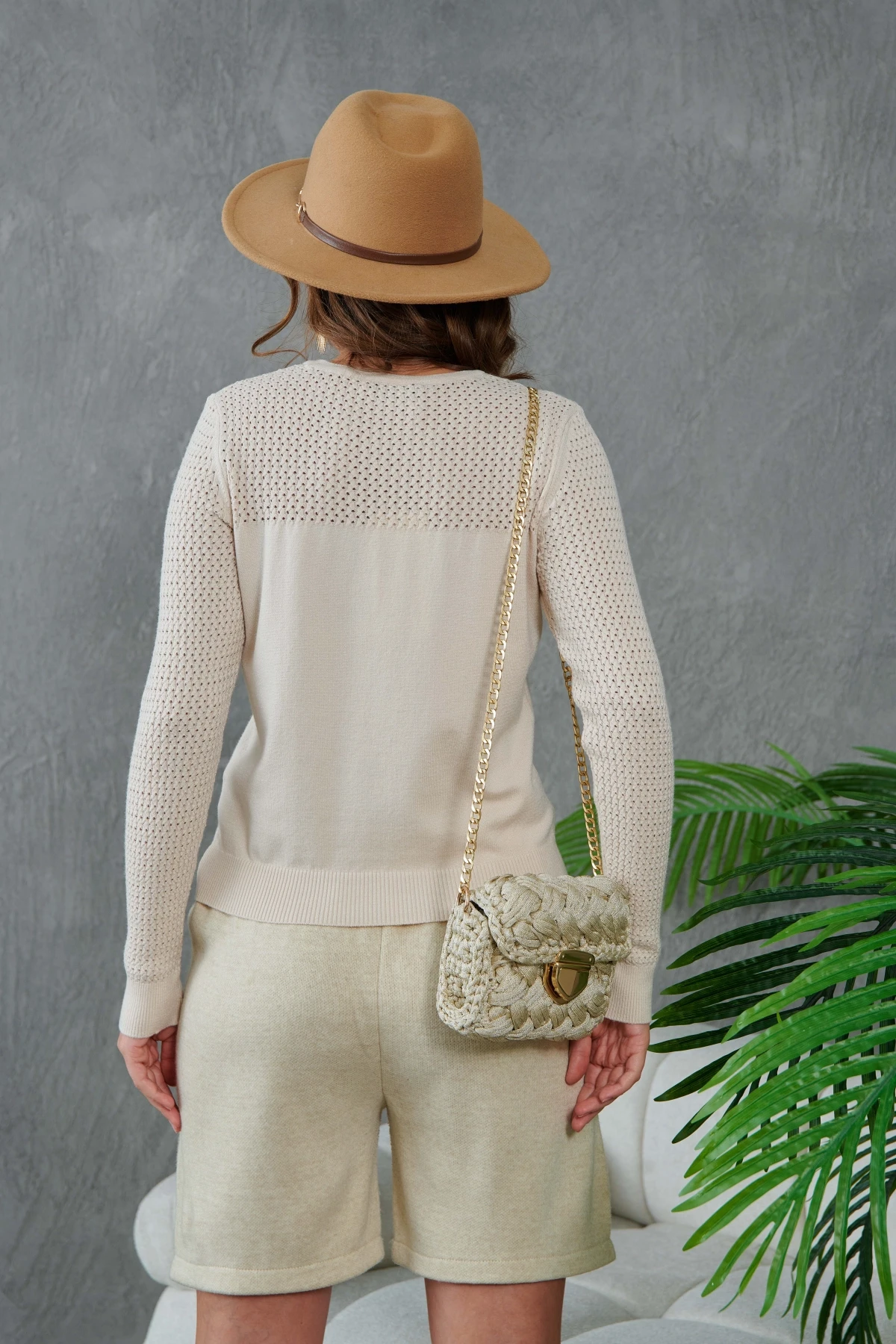 Bisiklet Yaka Ajurlu Uzun Kol Triko Kazak