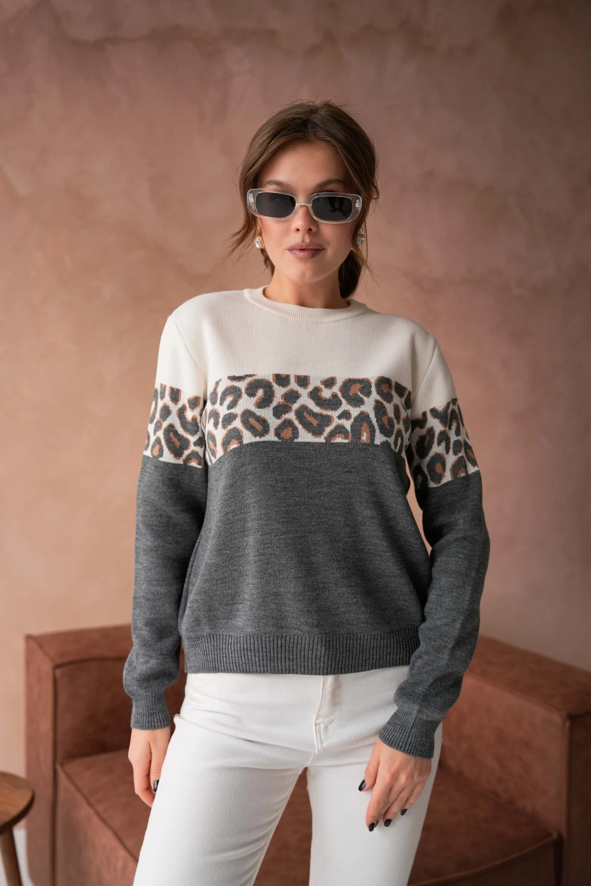 Kadın Bisiklet Yaka Desenli Triko Kazak