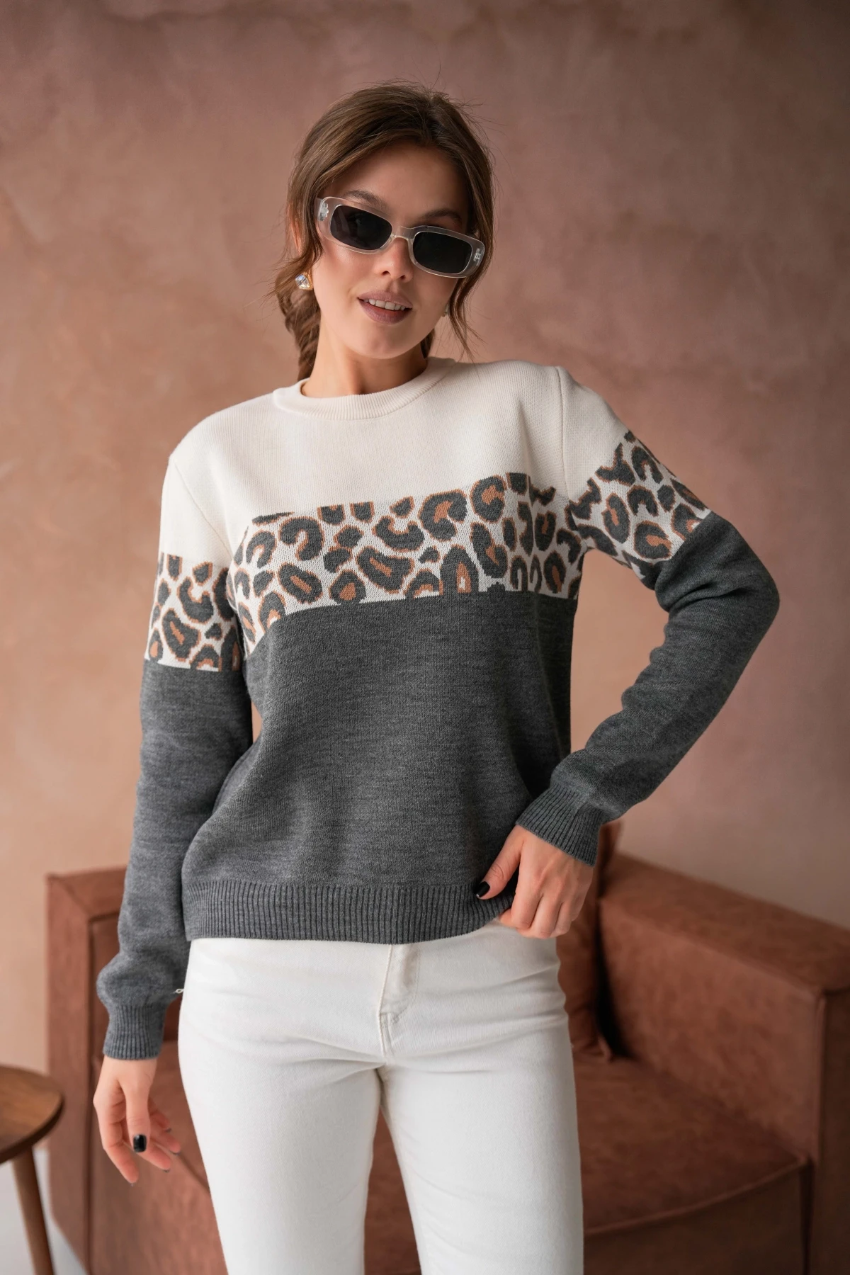 Kadın Bisiklet Yaka Desenli Triko Kazak