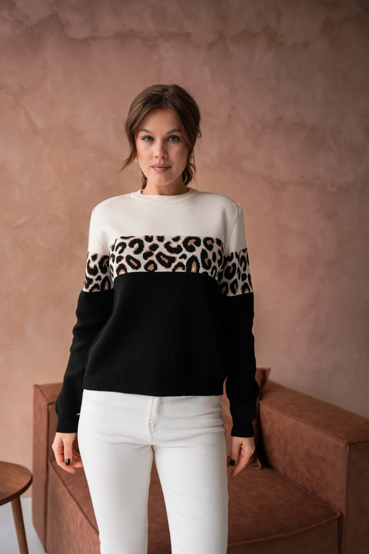 Kadın Bisiklet Yaka Desenli Triko Kazak