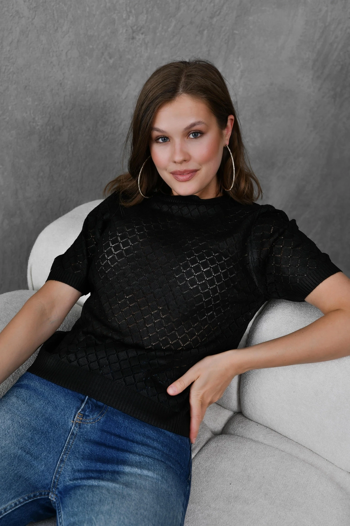 Kadın Bisiklet Yaka Dokulu Triko Kazak