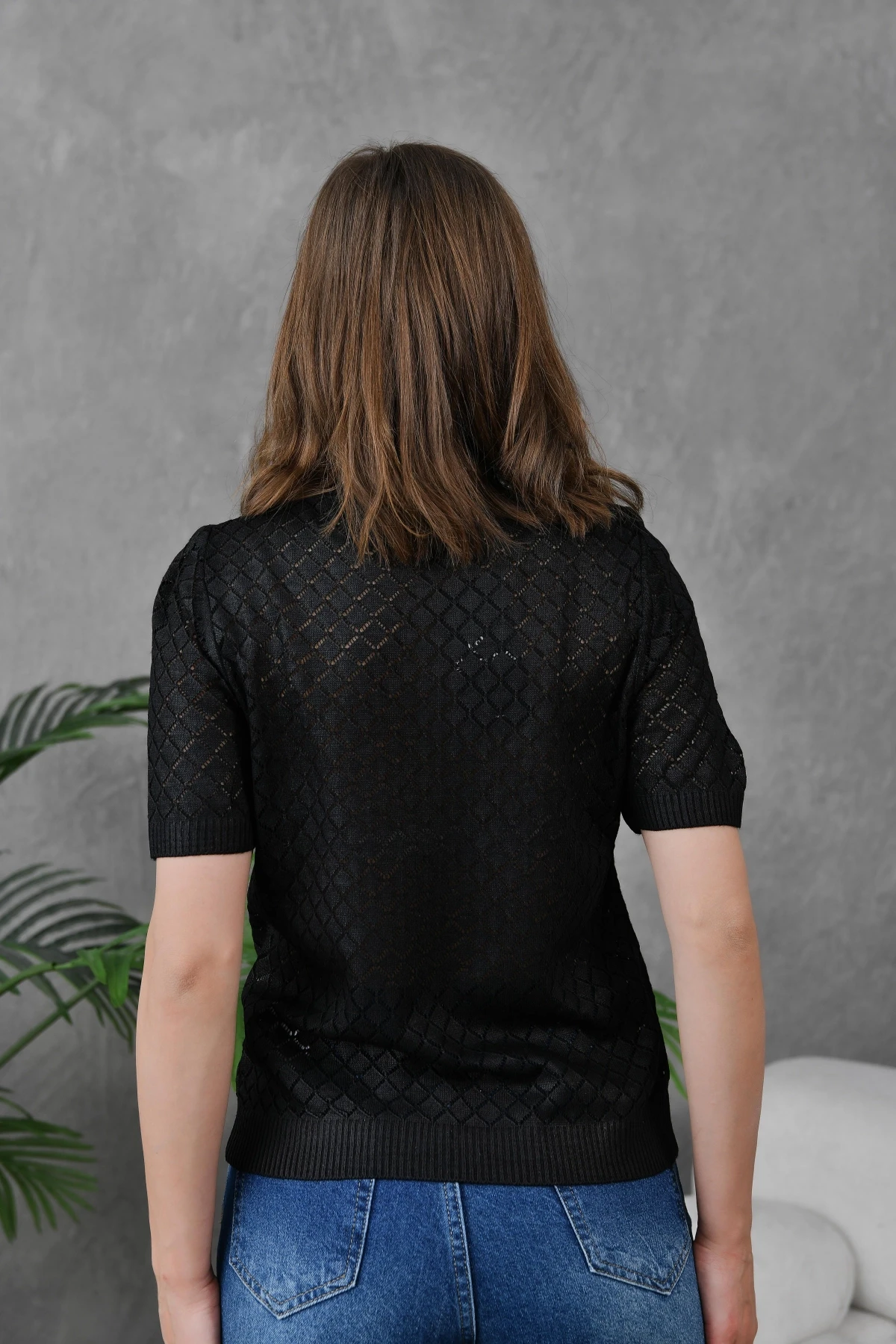 Kadın Bisiklet Yaka Dokulu Triko Kazak