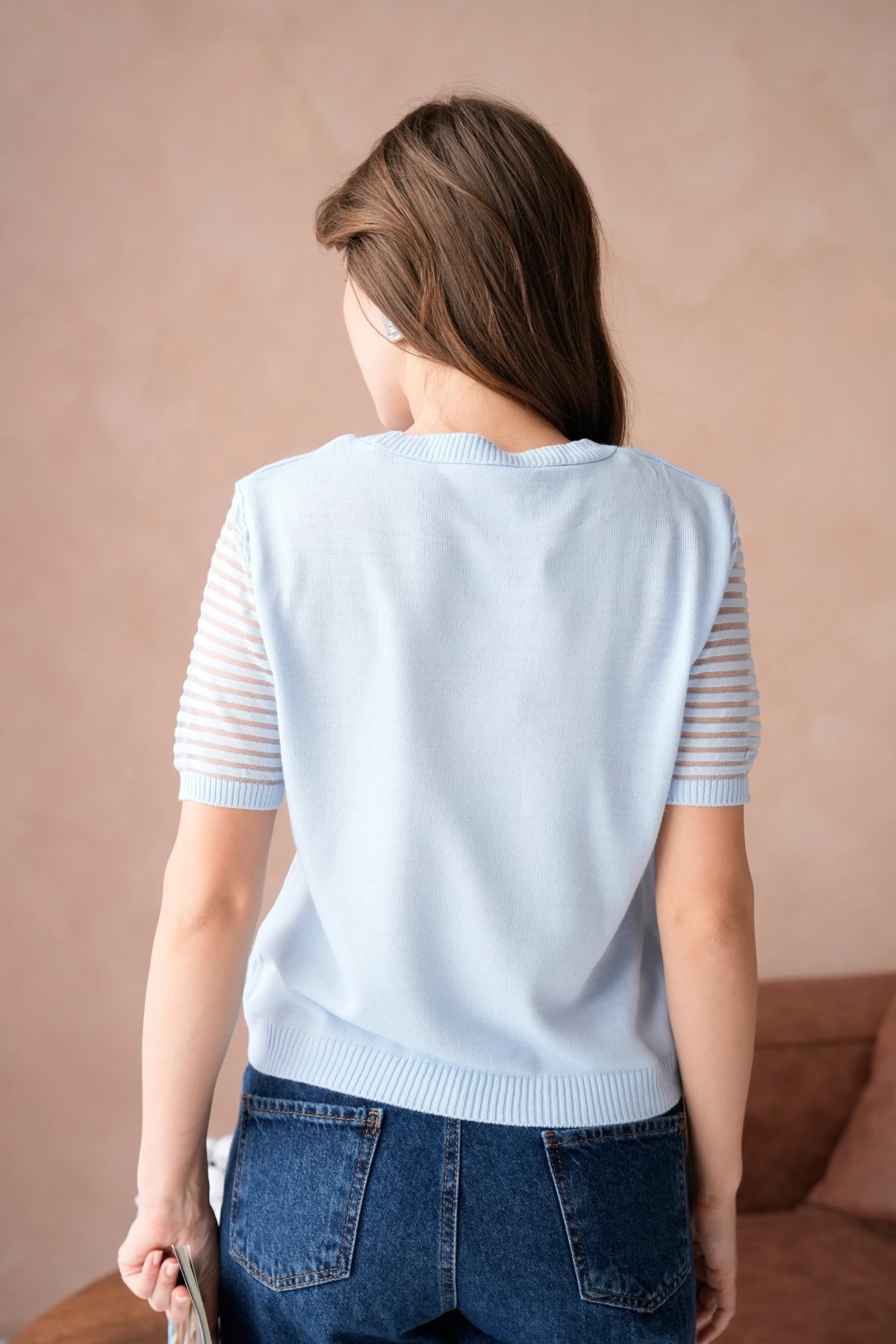 Kadın Bisiklet Yaka Gül Detay Kısa Kol Triko Kazak