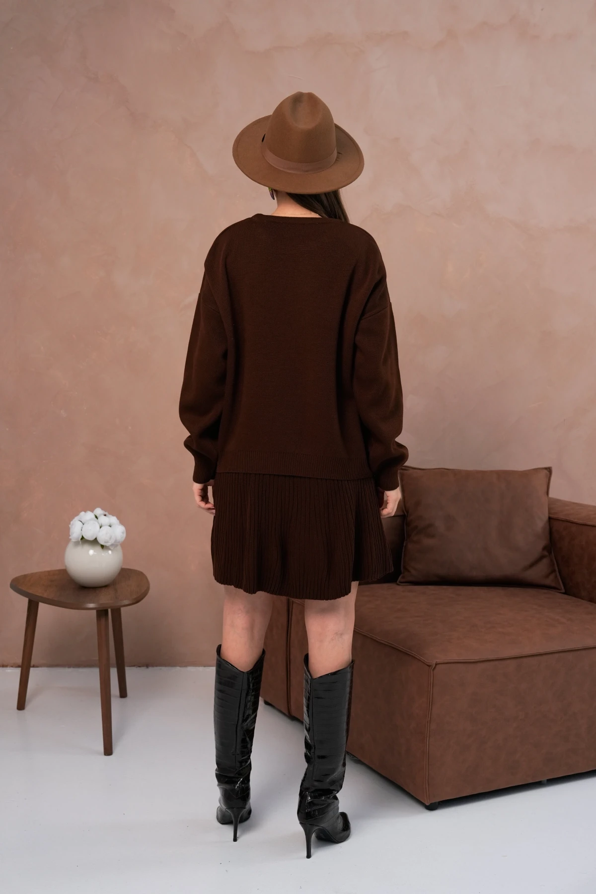 Kadın Bisiklet Yaka Kazak Etek İkili Takım