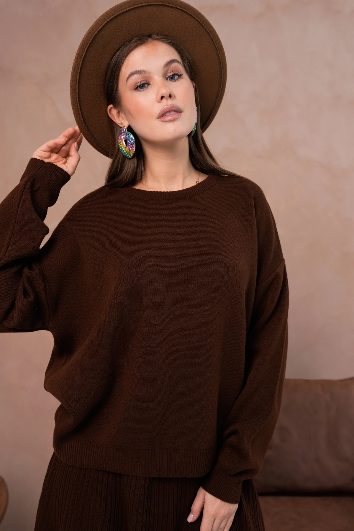 Kadın Bisiklet Yaka Kazak Etek İkili Takım