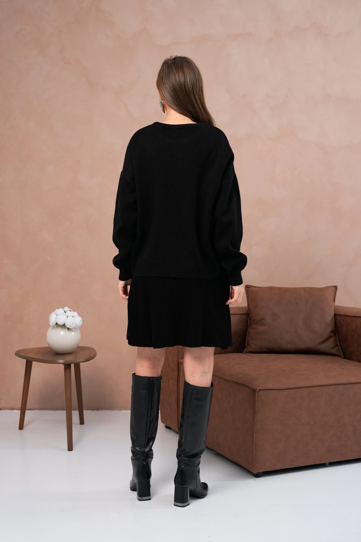 Kadın Bisiklet Yaka Kazak Etek İkili Takım