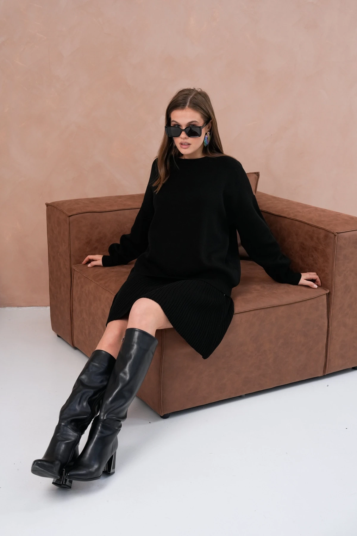 Kadın Bisiklet Yaka Kazak Etek İkili Takım