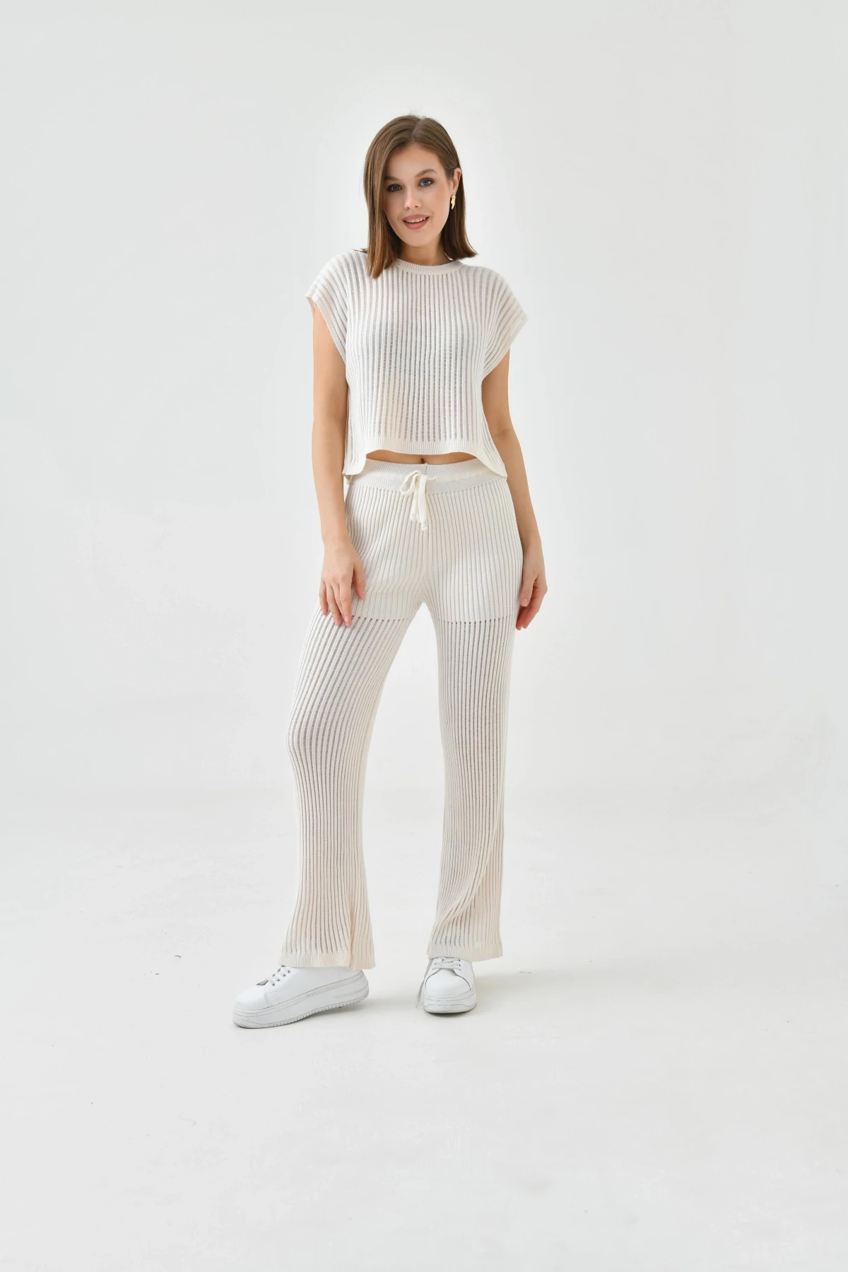 Bisiklet Yaka Kolsuz Bluz Pantolon İkili Takım