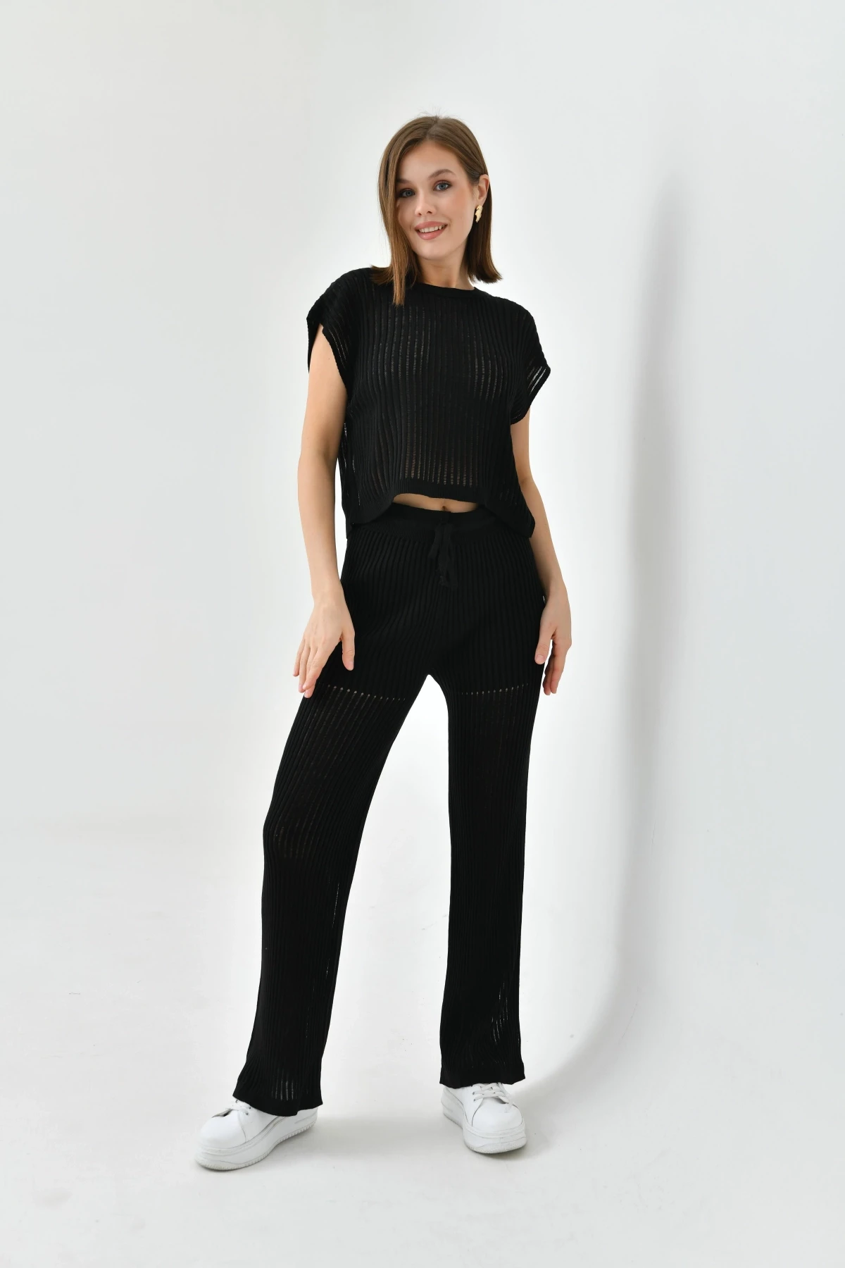 Bisiklet Yaka Kolsuz Bluz Pantolon İkili Takım