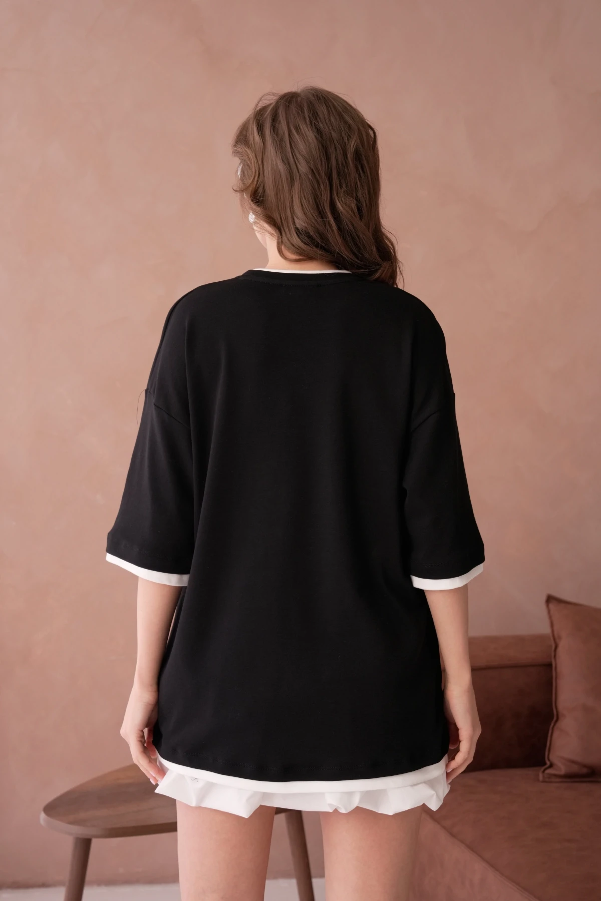 Bisiklet Yaka Kumaş Garnili Salaş Basic T-Shirt