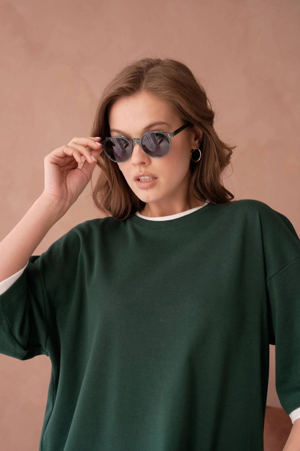 Bisiklet Yaka Kumaş Garnili Salaş Basic T-Shirt