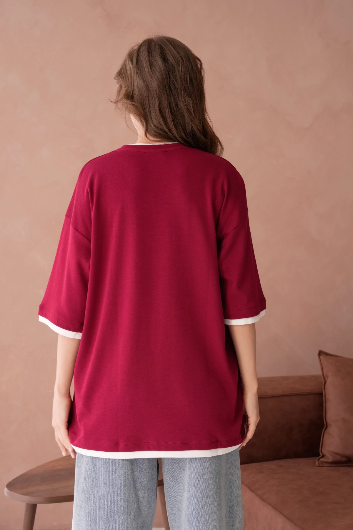 Bisiklet Yaka Kumaş Garnili Salaş Basic T-Shirt