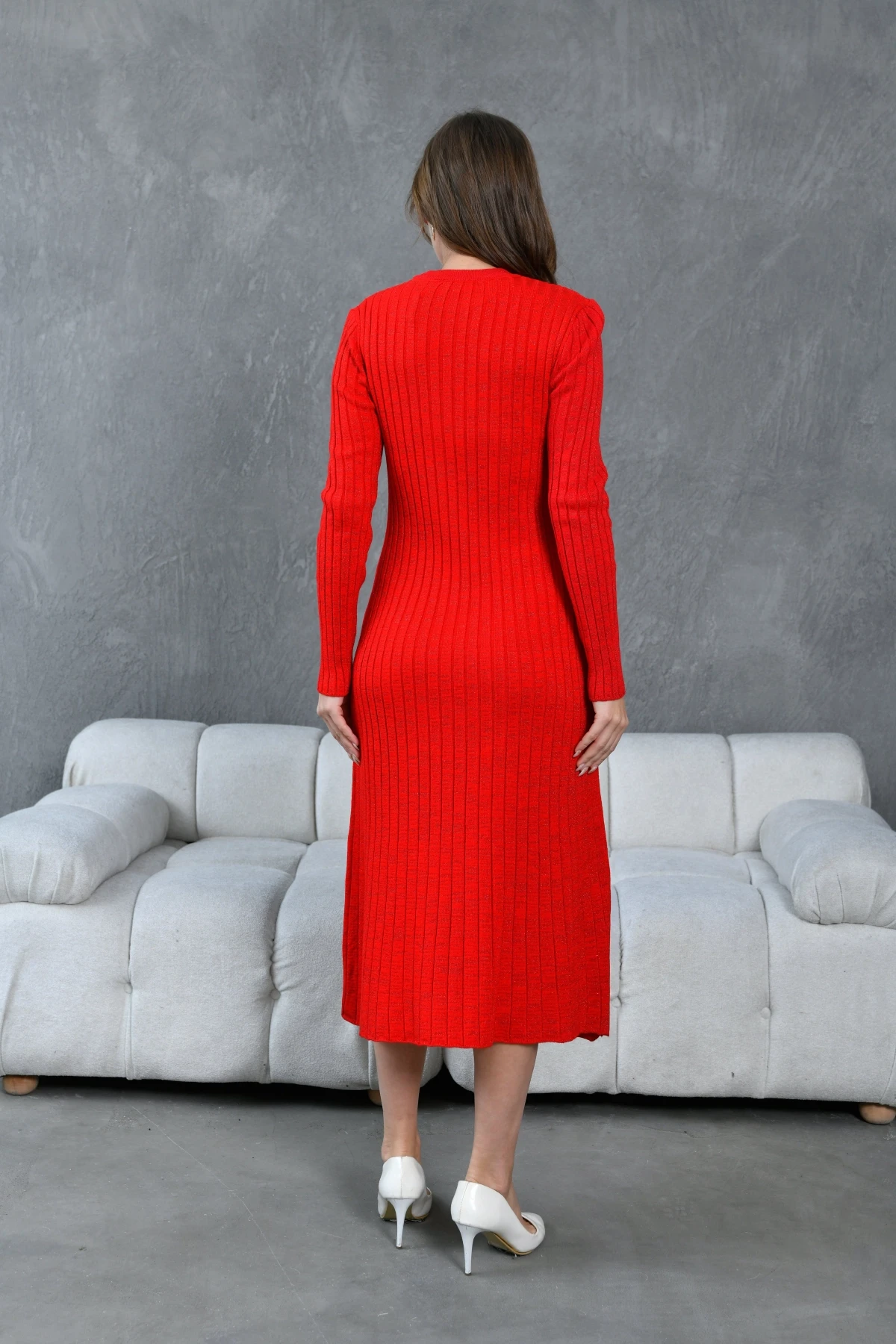 Kadın Bisiklet Yaka Lurex Uzun Triko Elbise