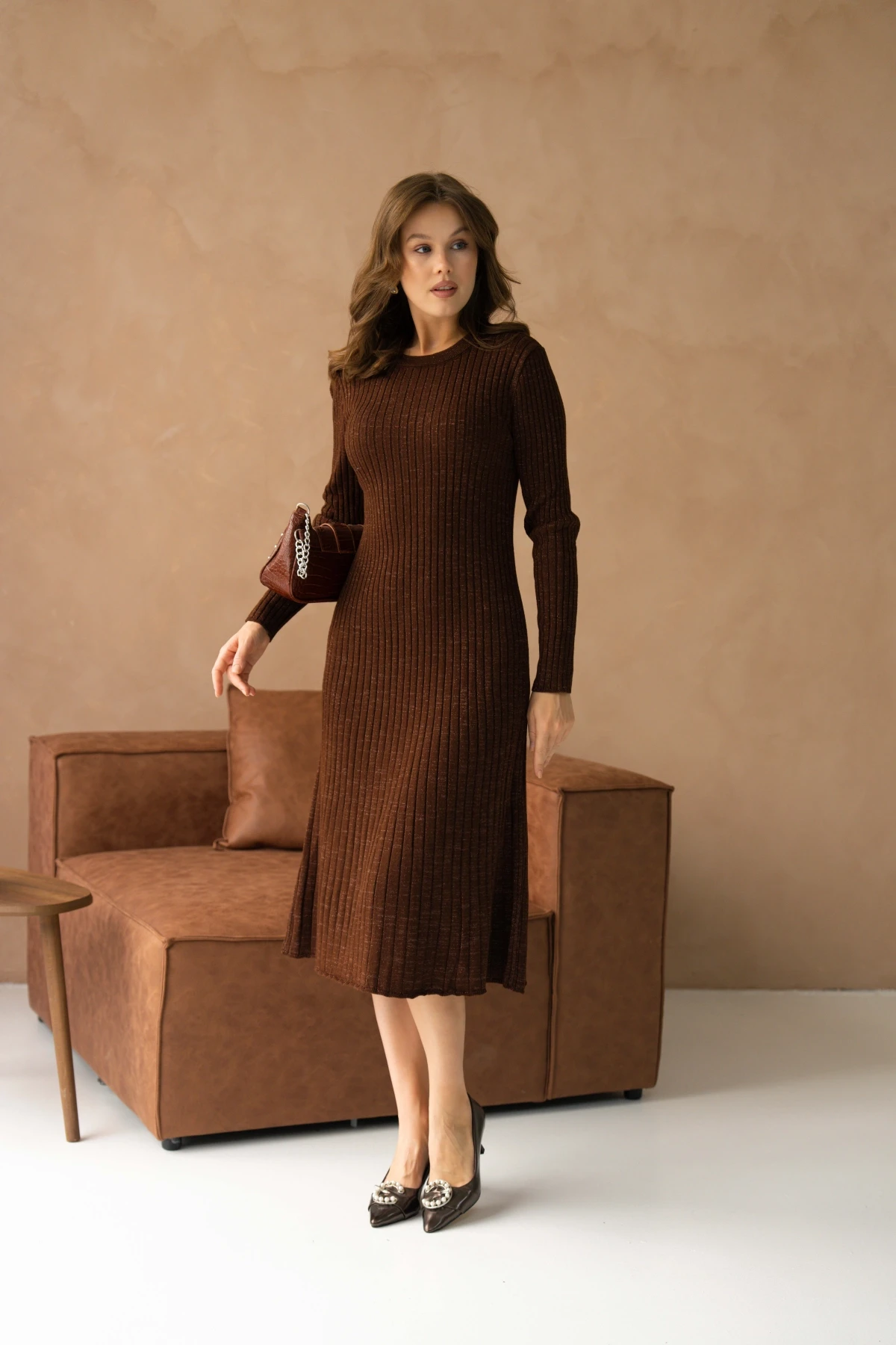 Kadın Bisiklet Yaka Lurex Uzun Triko Elbise