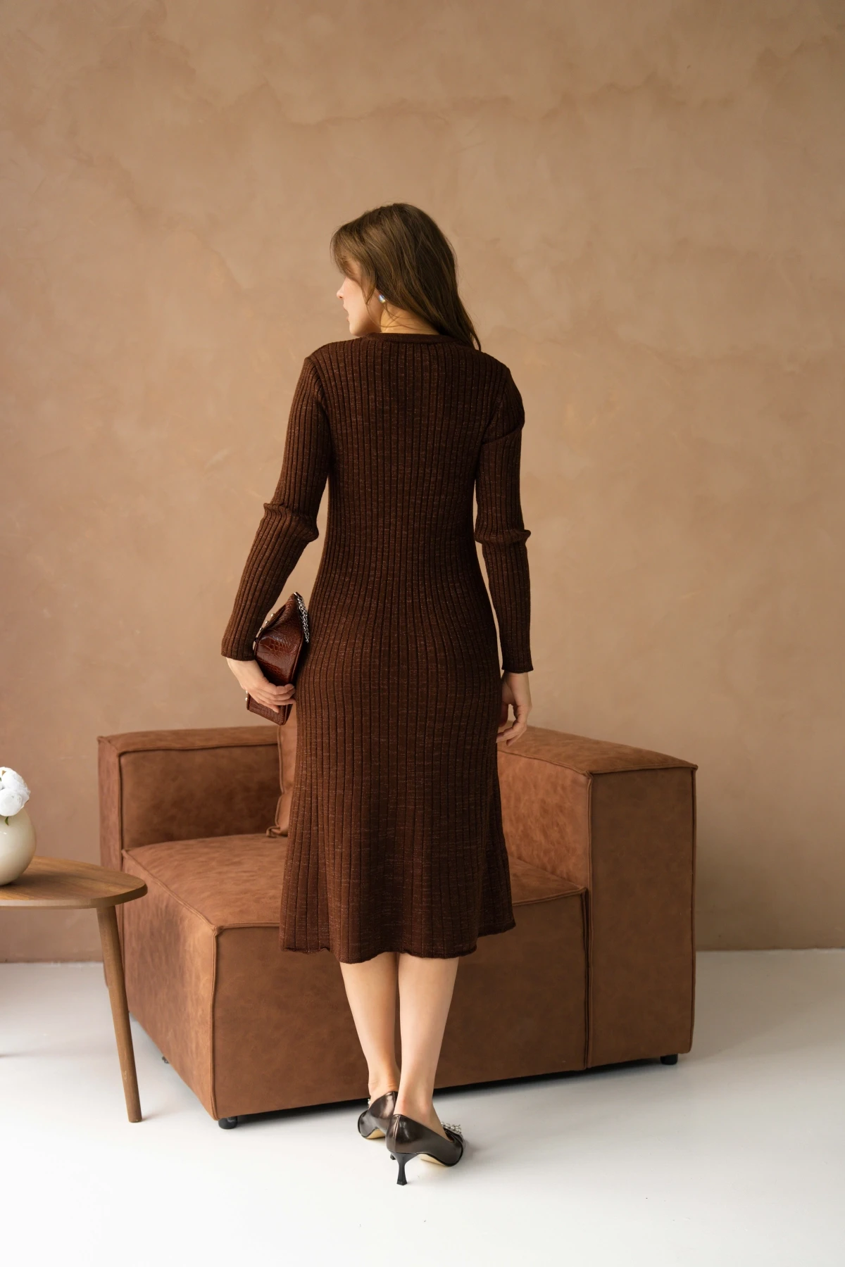 Kadın Bisiklet Yaka Lurex Uzun Triko Elbise