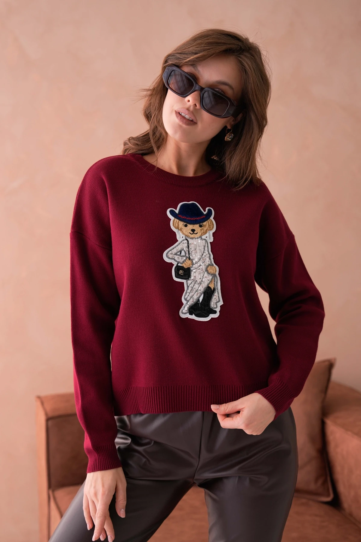 Kadın Bisiklet Yaka Nakış Deaty Triko Kazak