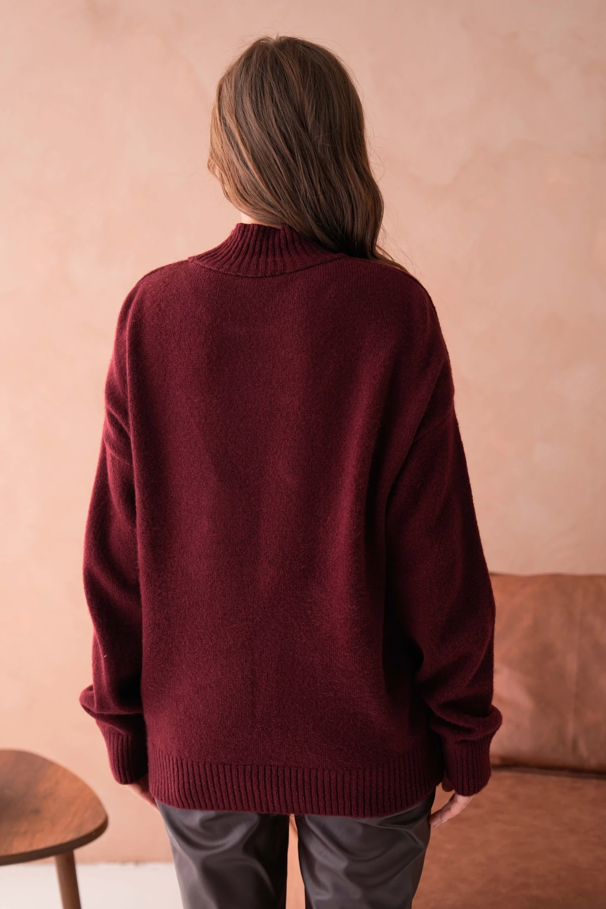 Kadın Bisiklet Yaka Nakış Detaylı Salaş Triko Kazak