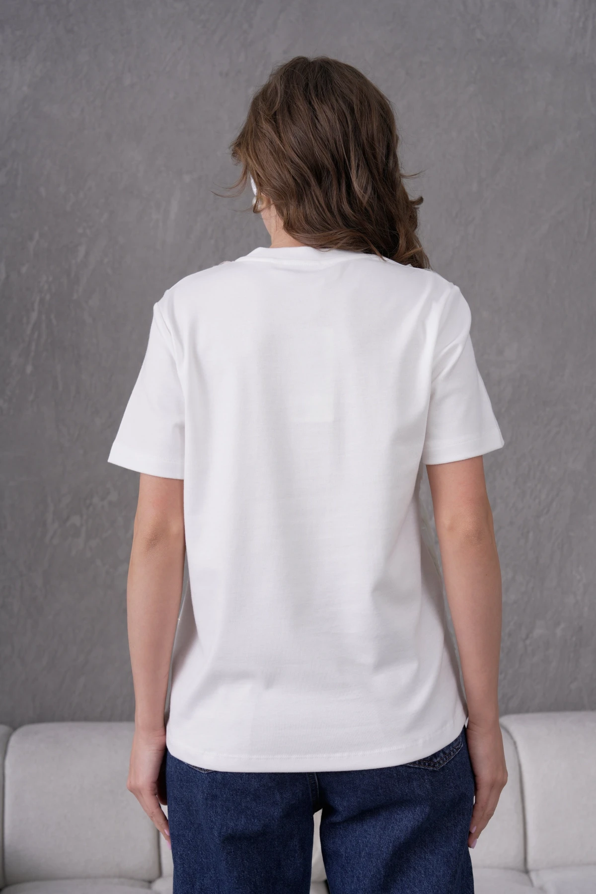 Bisiklet Yaka Önyüzü Tül Dantel Giydirmeli Basic T-Shirt