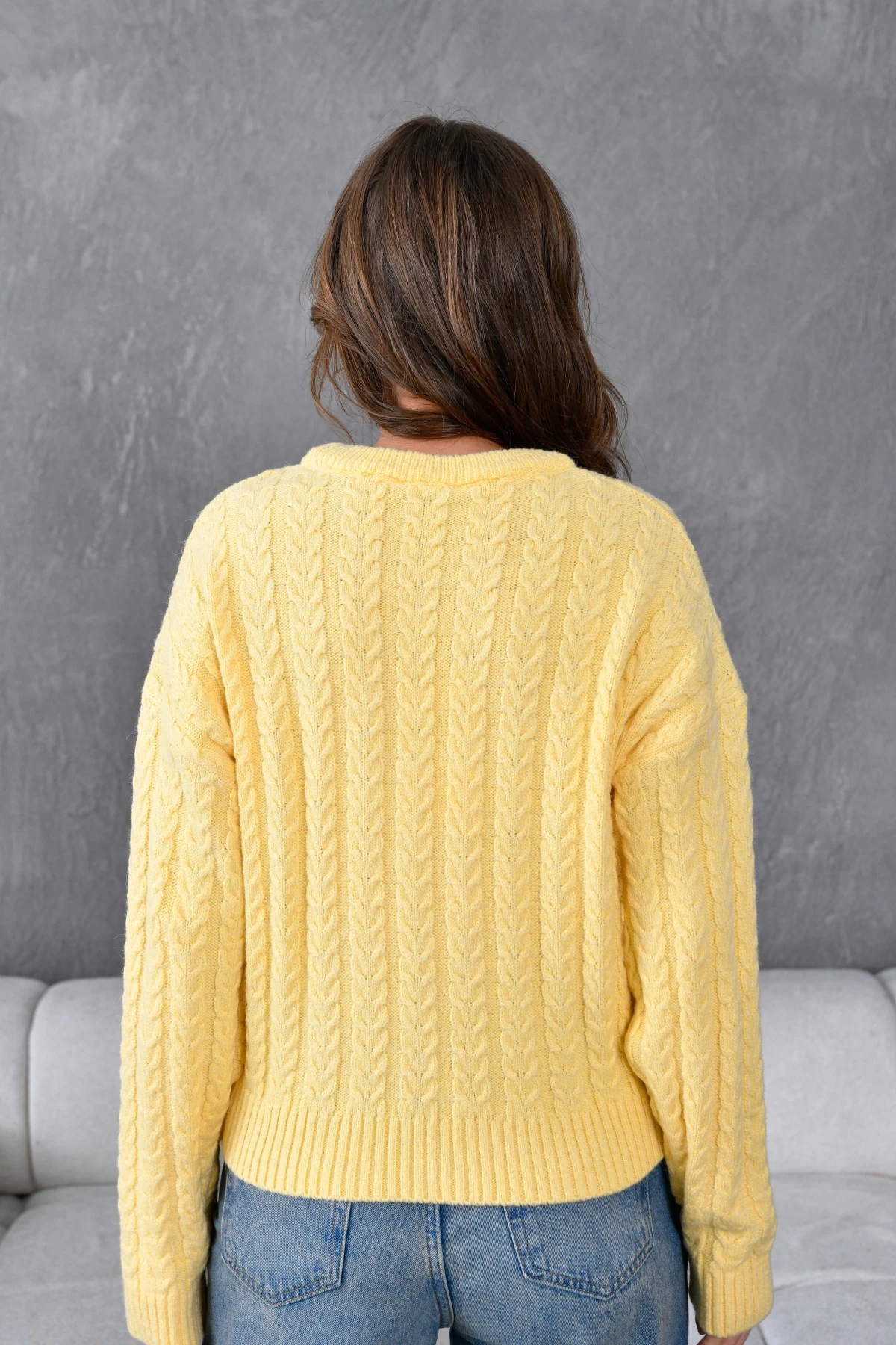 Kadın Bisiklet Yaka Örgü Detay Triko Kazak