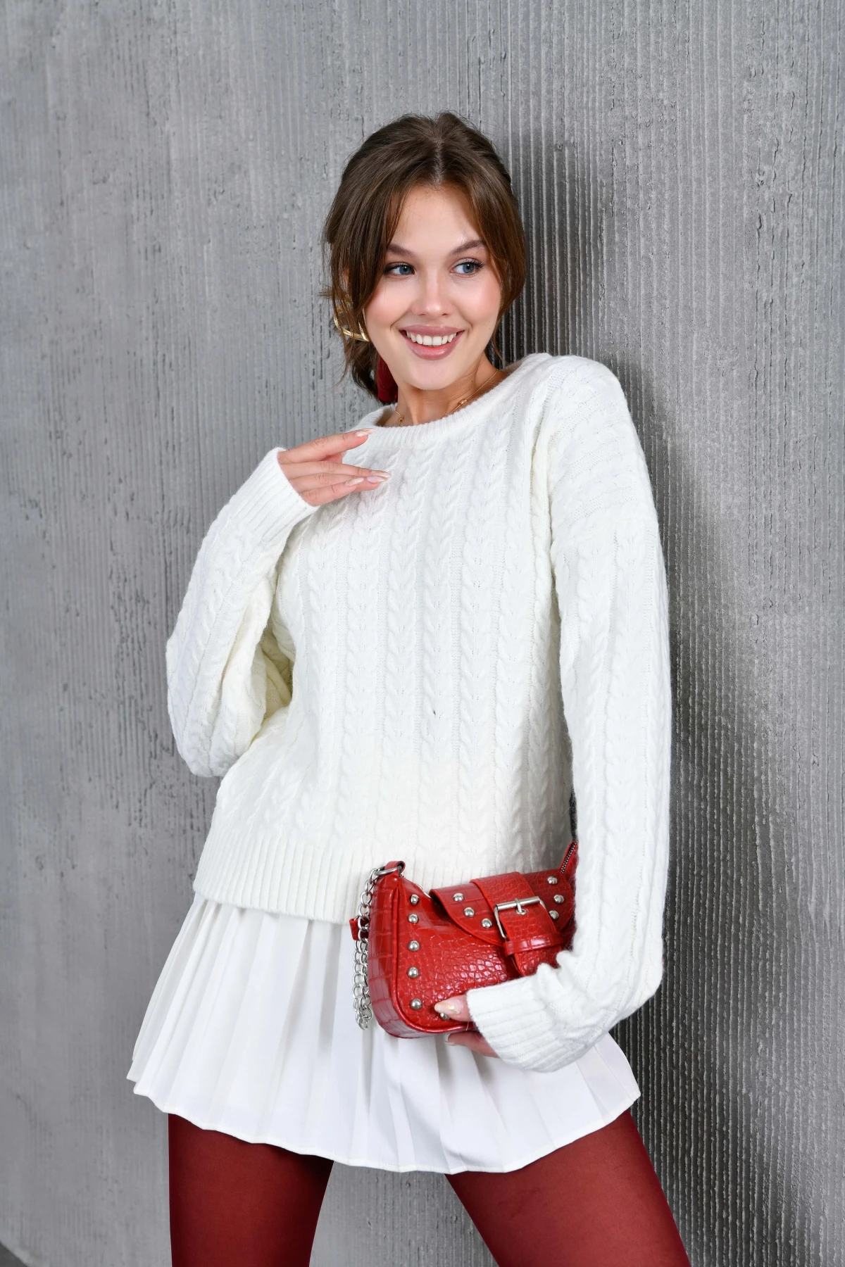 Kadın Bisiklet Yaka Örgü Detay Triko Kazak