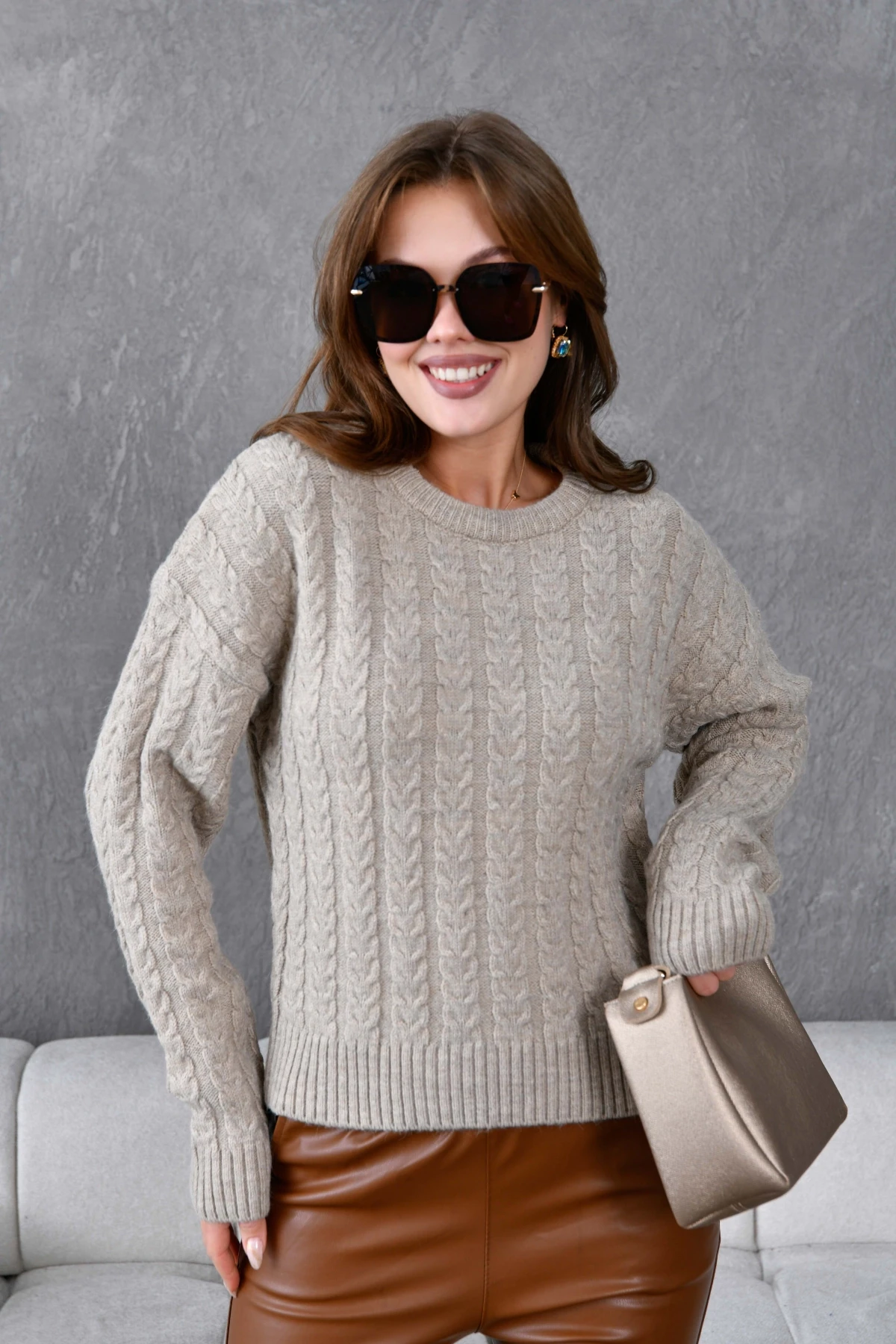 Kadın Bisiklet Yaka Örgü Detay Triko Kazak