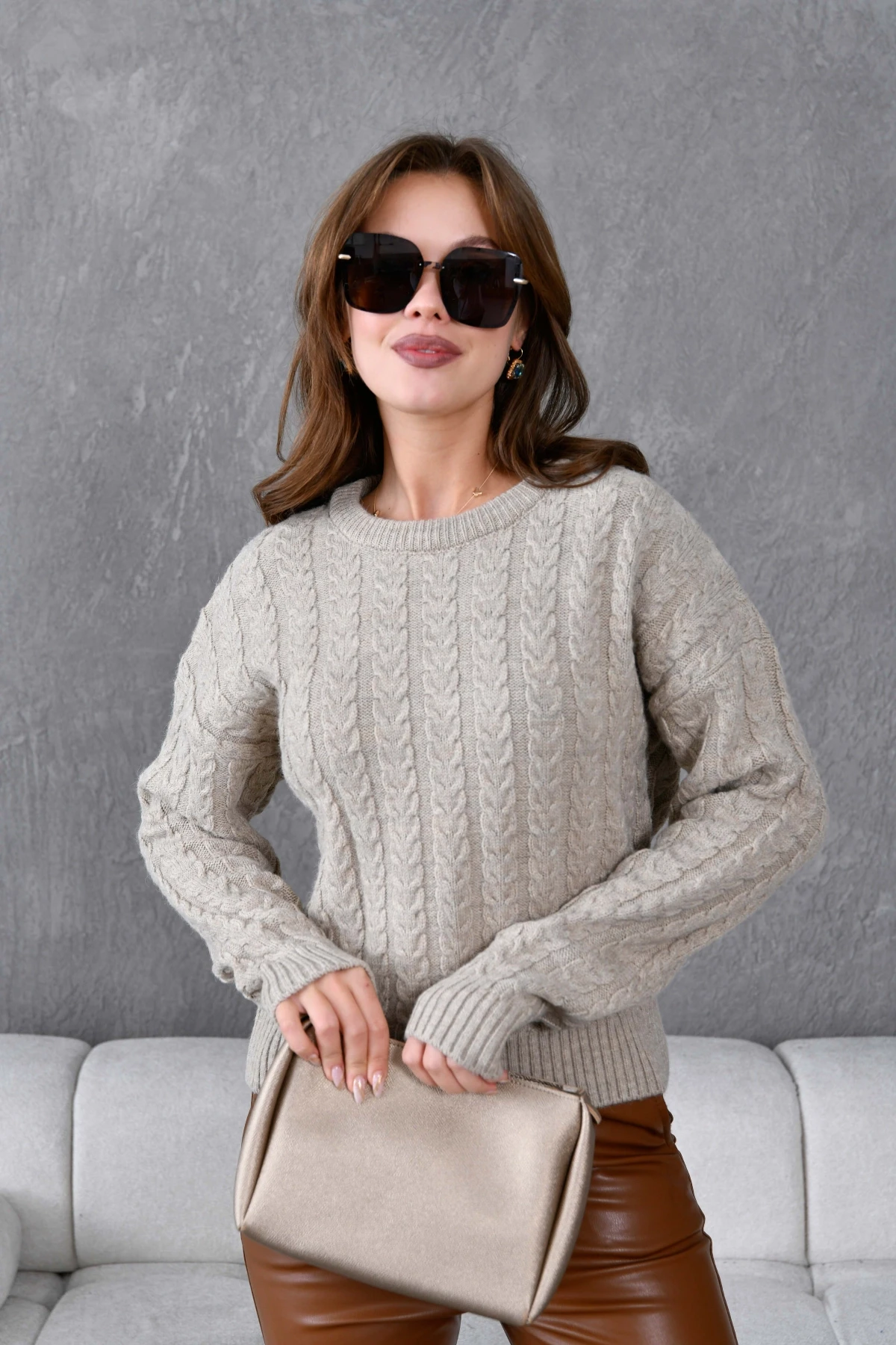 Kadın Bisiklet Yaka Örgü Detay Triko Kazak