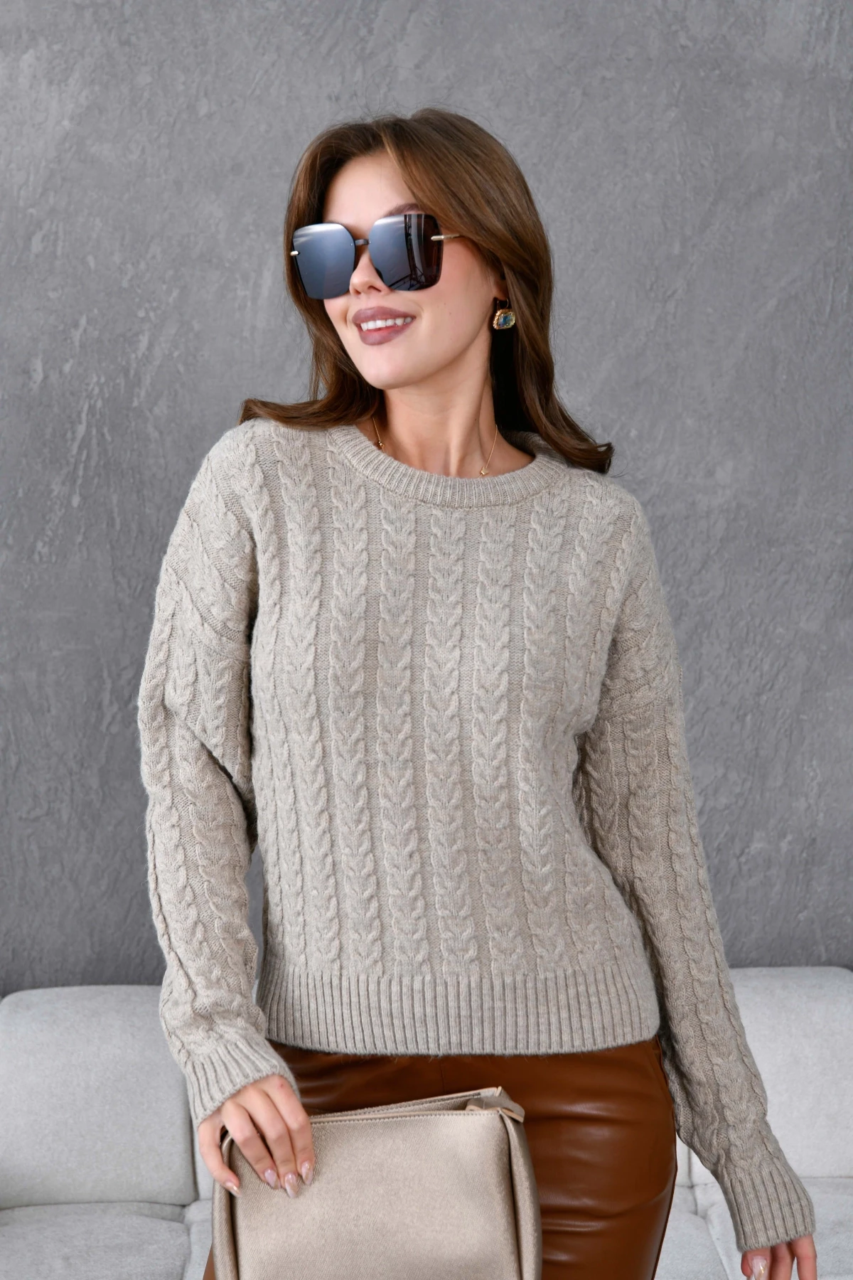 Kadın Bisiklet Yaka Örgü Detay Triko Kazak