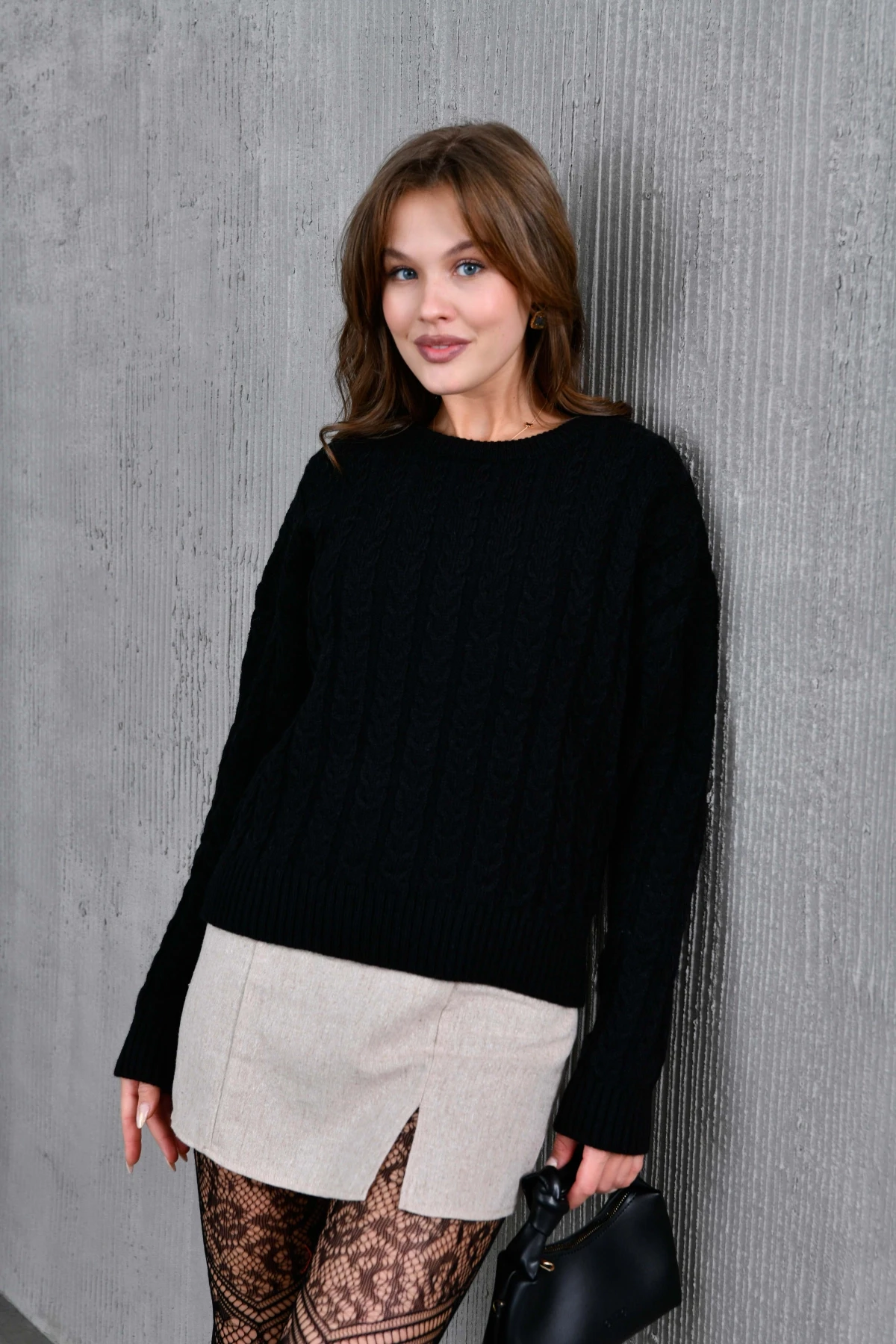 Kadın Bisiklet Yaka Örgü Detay Triko Kazak