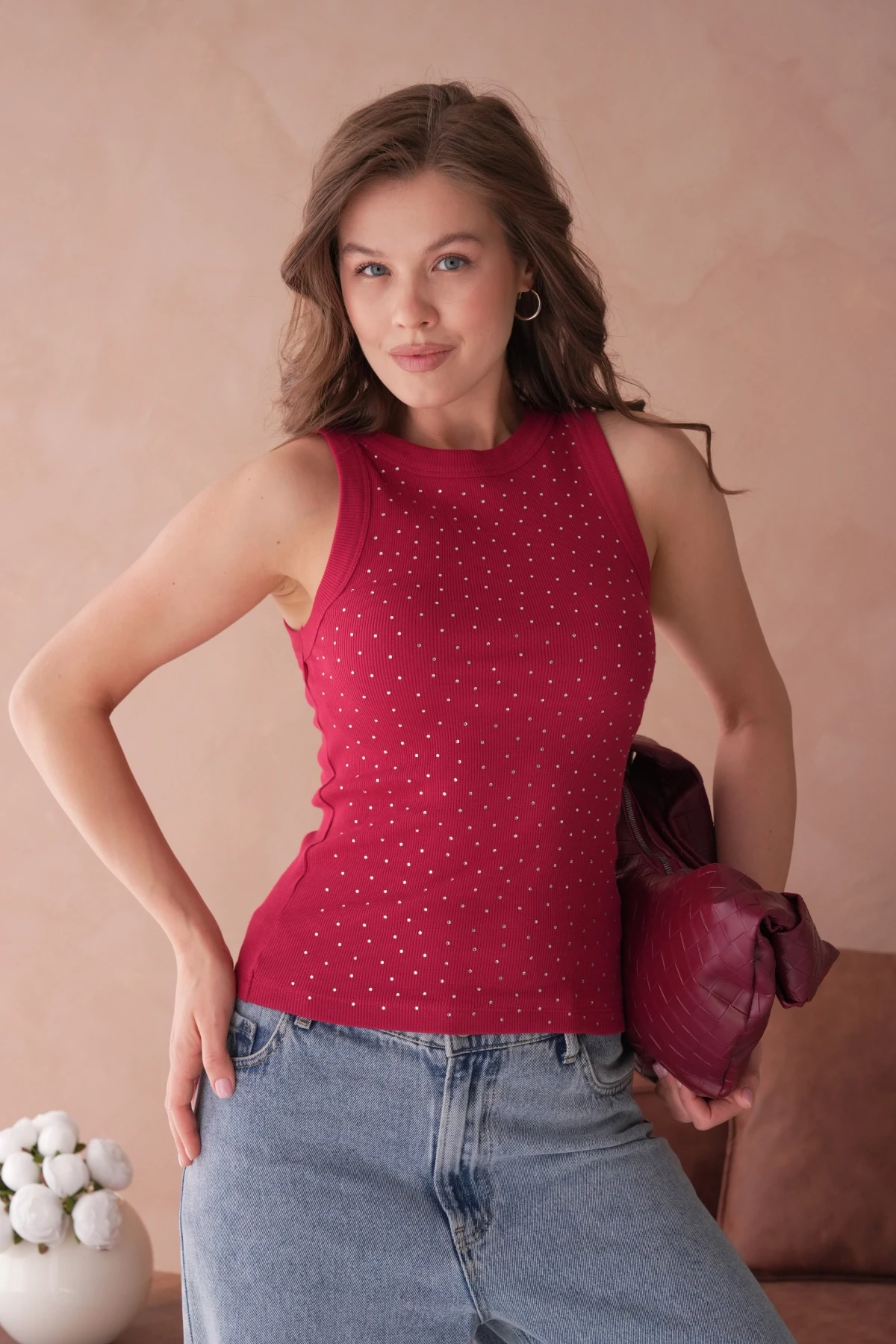 Taş Aksesuar Detaylı Slim Fit Basic Atlet