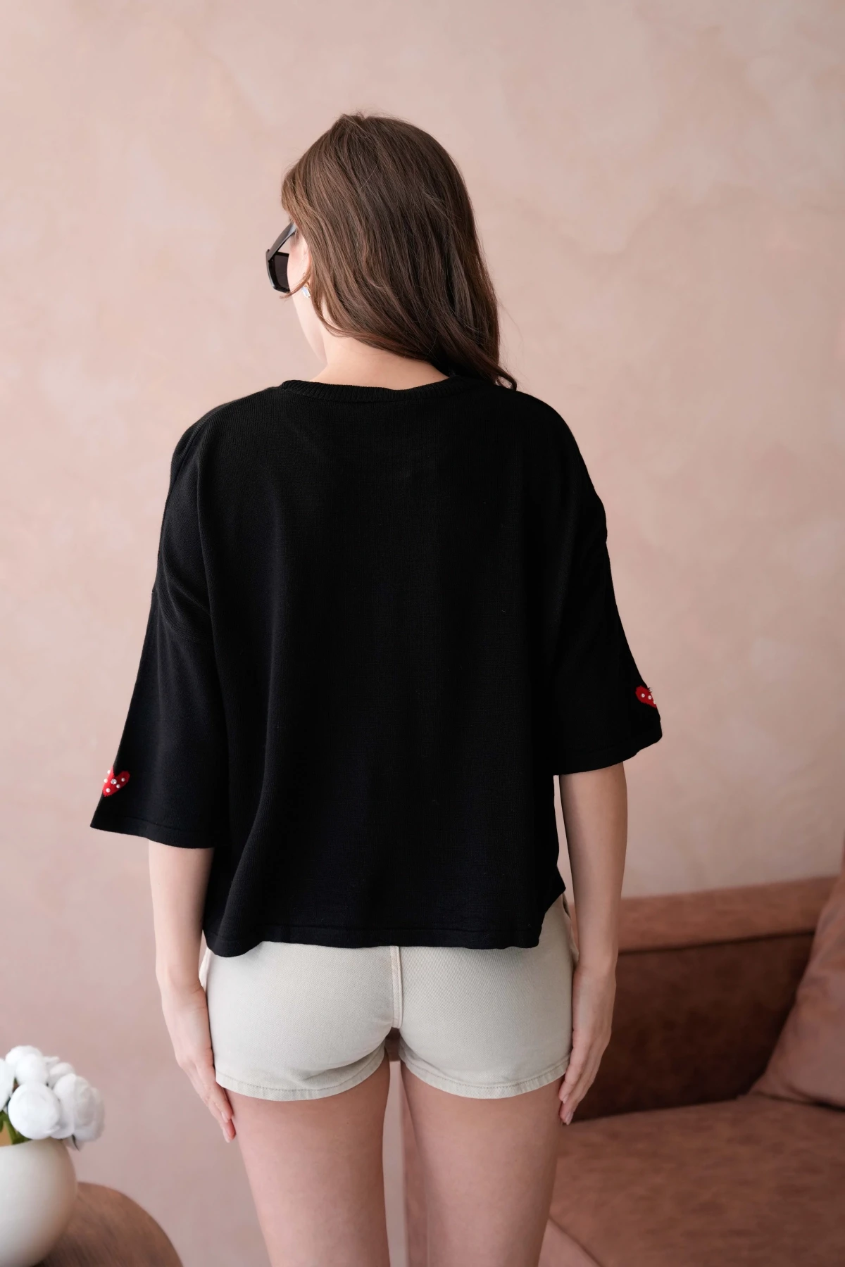 Kadın Bisiklet Yaka Taş İşlemeli Salaş Triko Kazak