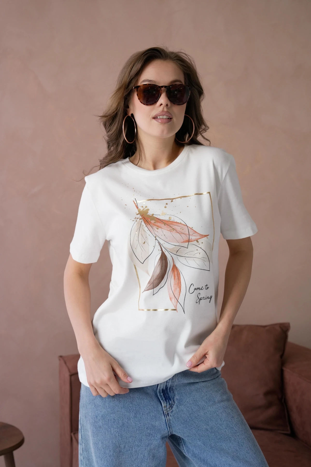 Bisiklet Yaka Varak Baskılı Basic T-Shirt