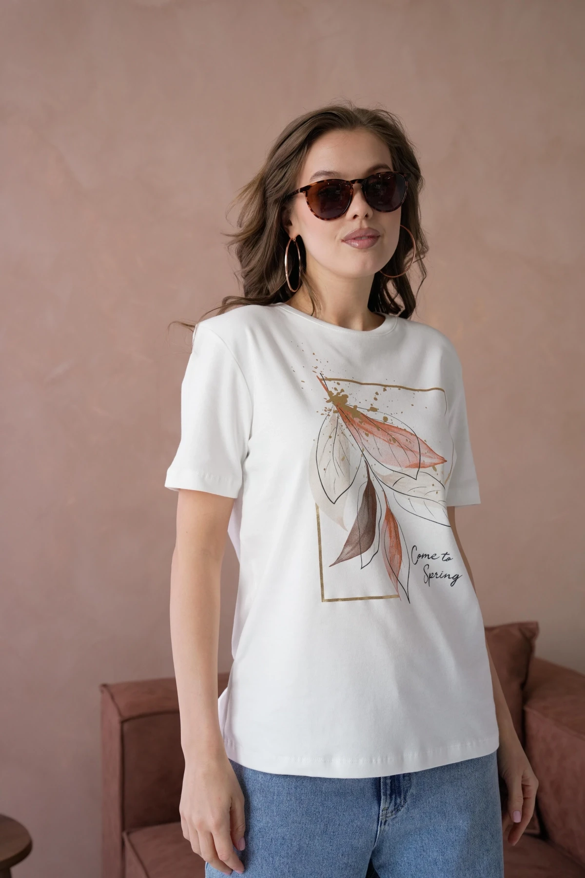 Bisiklet Yaka Varak Baskılı Basic T-Shirt