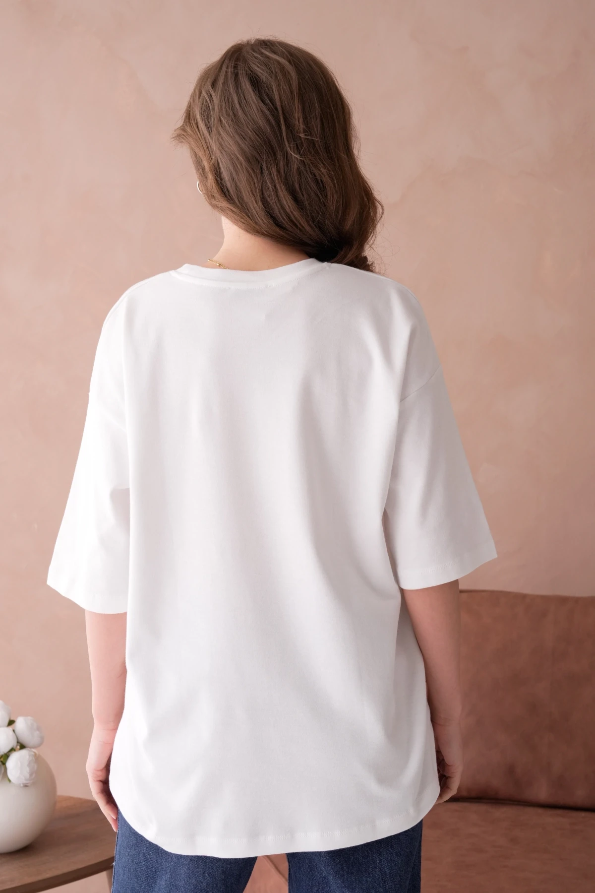 Bisiklet Yaka Varak Baskılı Salaş Basic T-Shirt