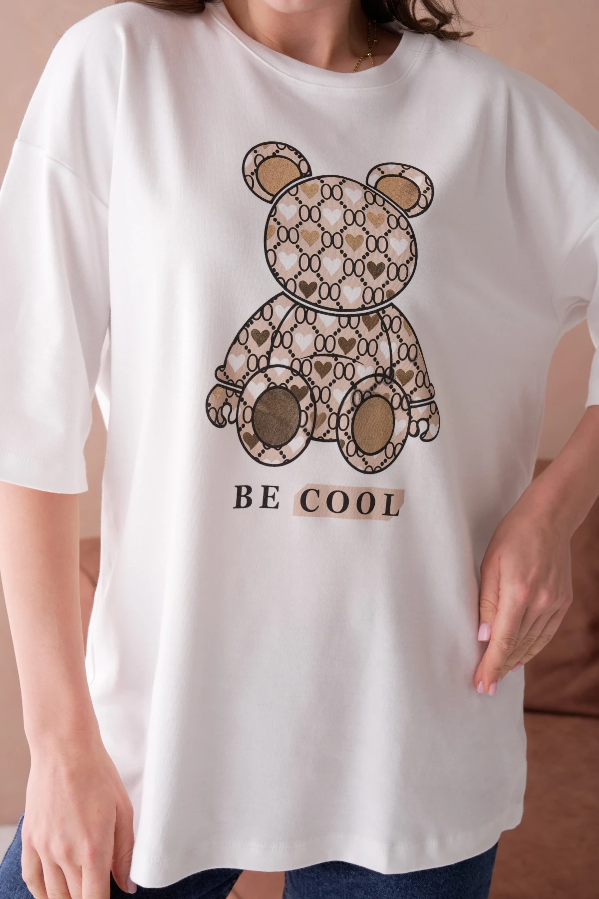 Bisiklet Yaka Varak Baskılı Salaş Basic T-Shirt