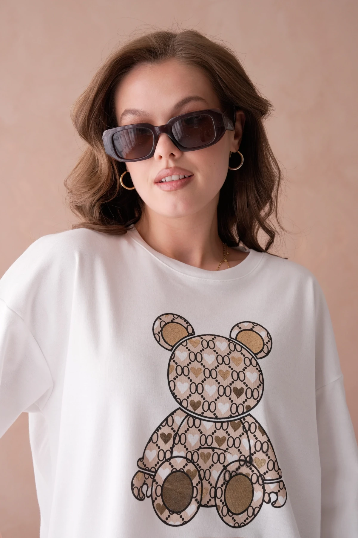 Bisiklet Yaka Varak Baskılı Salaş Basic T-Shirt